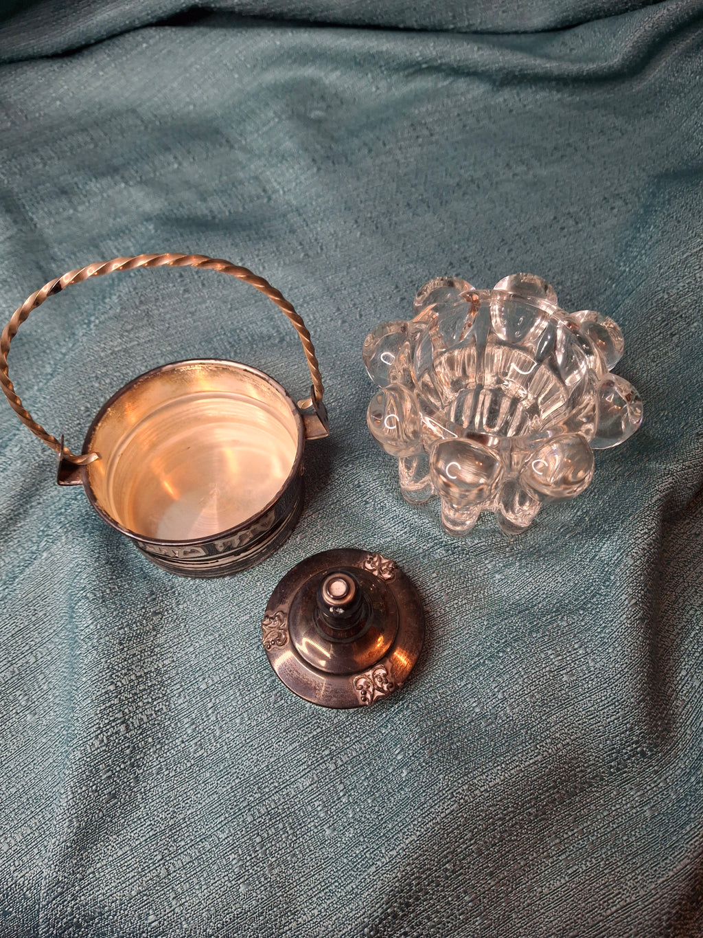 Vintage Yitzhak Bier Israel Sterling Silver Honey Dish Shana Tova Glass Insert 925