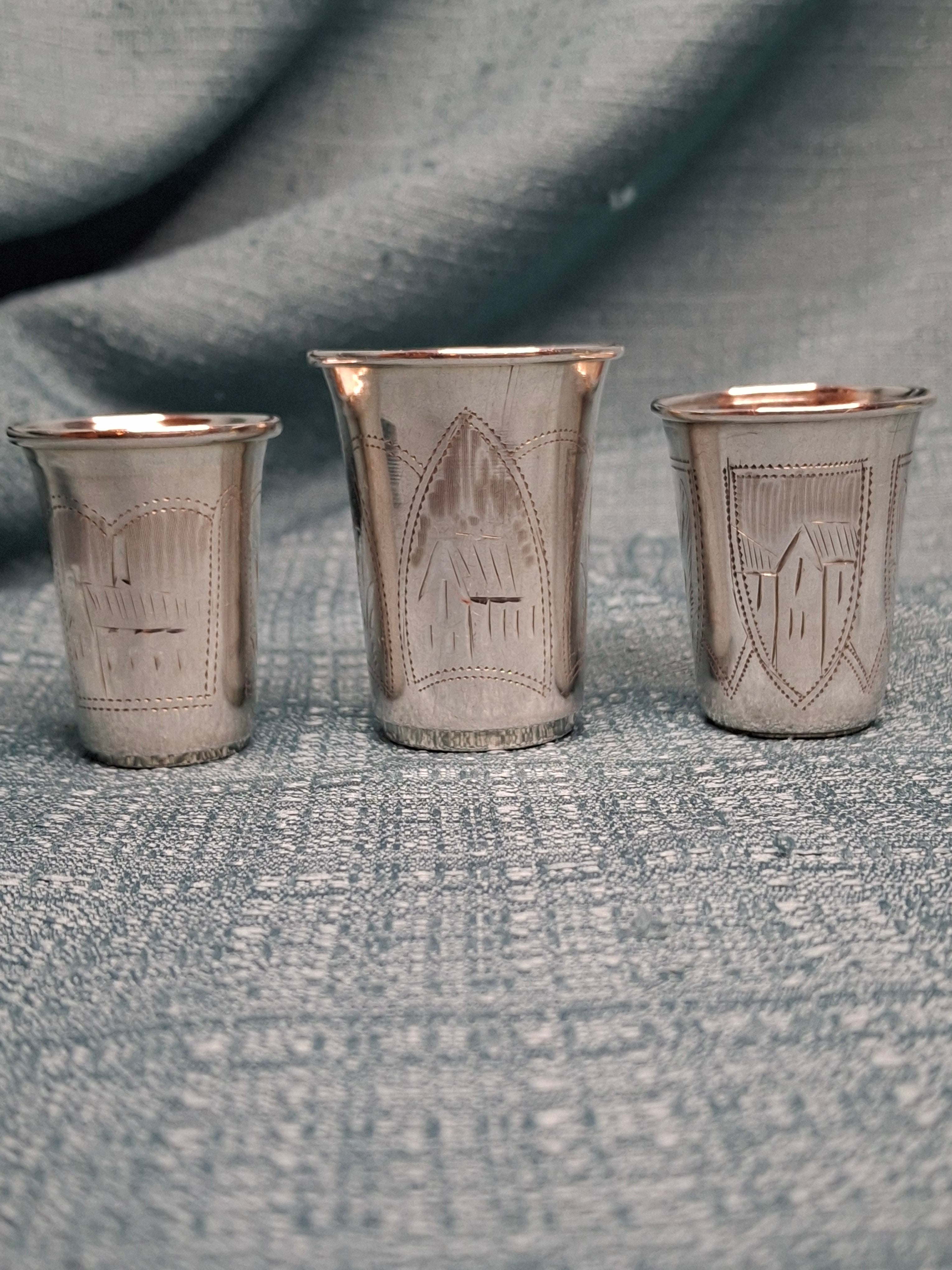 Lot of 3 Russian 84 Zolotnik Silver Kiddush Cups Israel Eseevich Zakhoder