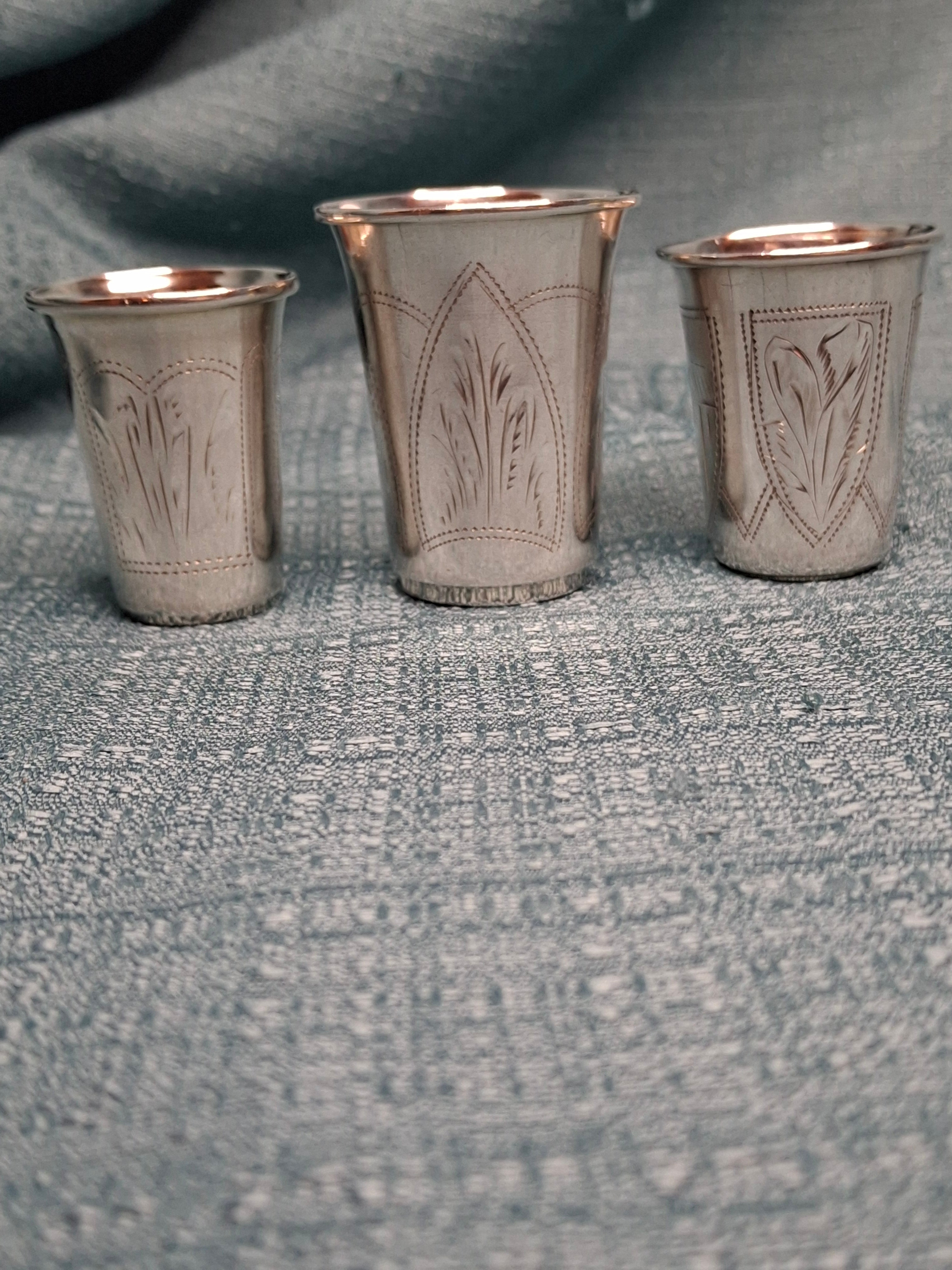 Lot of 3 Russian 84 Zolotnik Silver Kiddush Cups Israel Eseevich Zakhoder