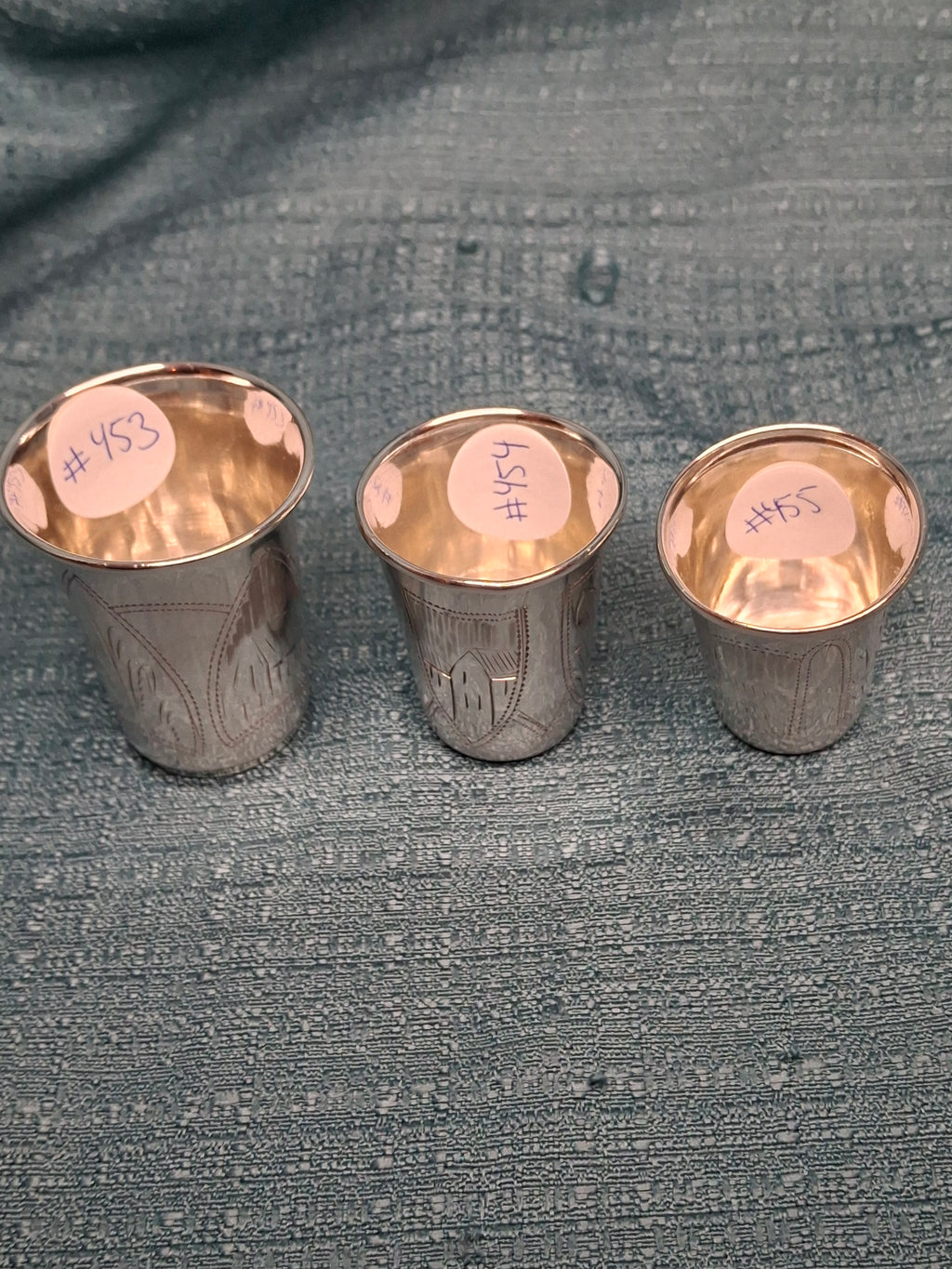 Lot of 3 Russian 84 Zolotnik Silver Kiddush Cups Israel Eseevich Zakhoder