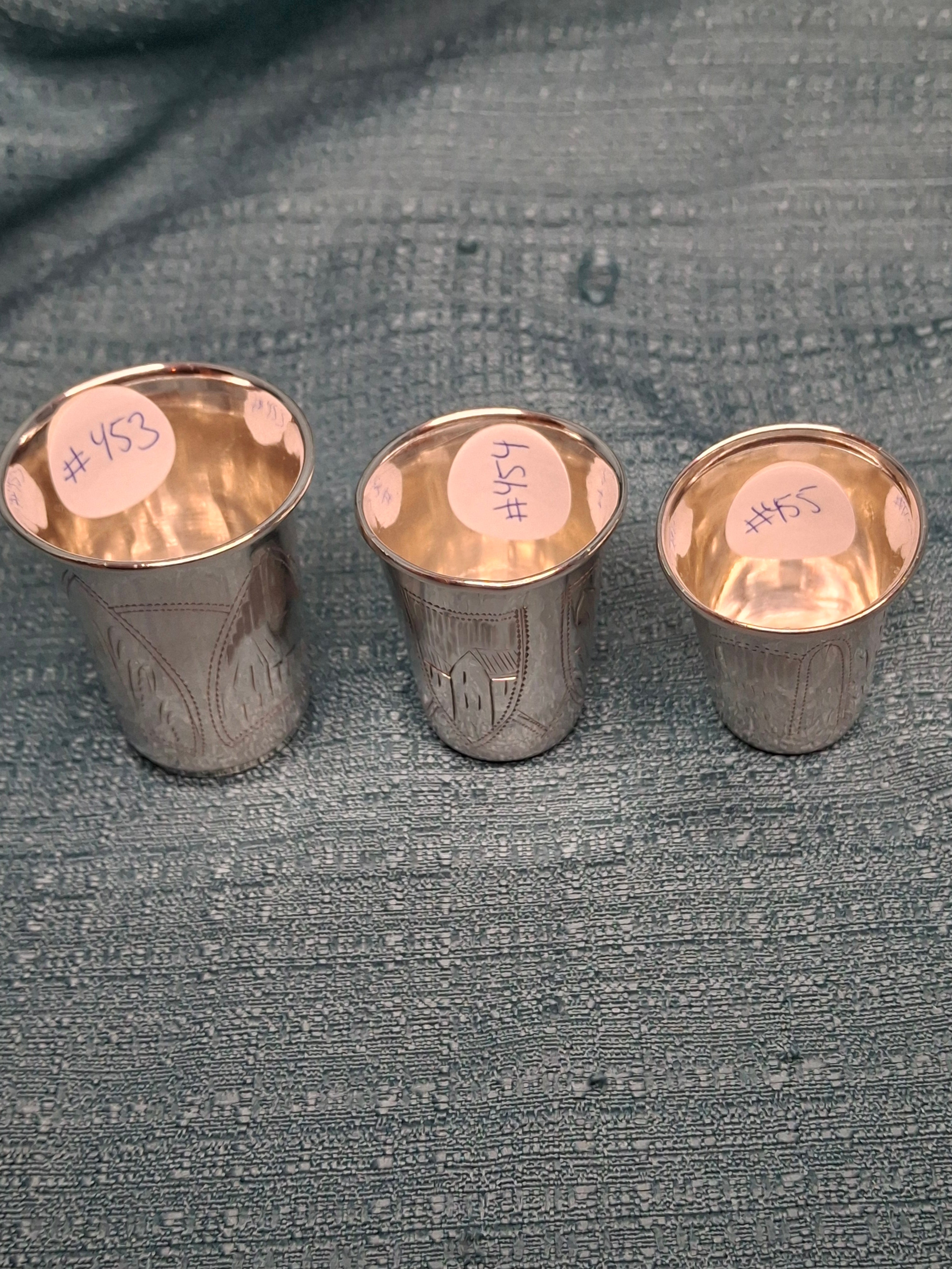 Lot of 3 Russian 84 Zolotnik Silver Kiddush Cups Israel Eseevich Zakhoder