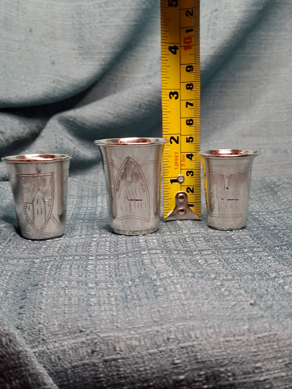 Lot of 3 Russian 84 Zolotnik Silver Kiddush Cups Israel Eseevich Zakhoder