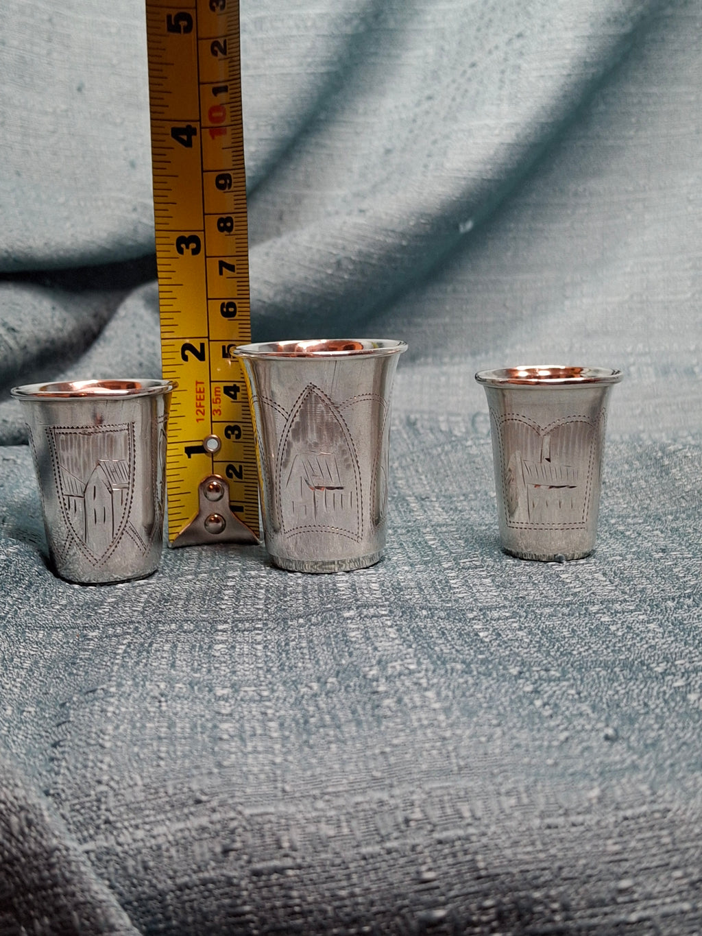 Lot of 3 Russian 84 Zolotnik Silver Kiddush Cups Israel Eseevich Zakhoder