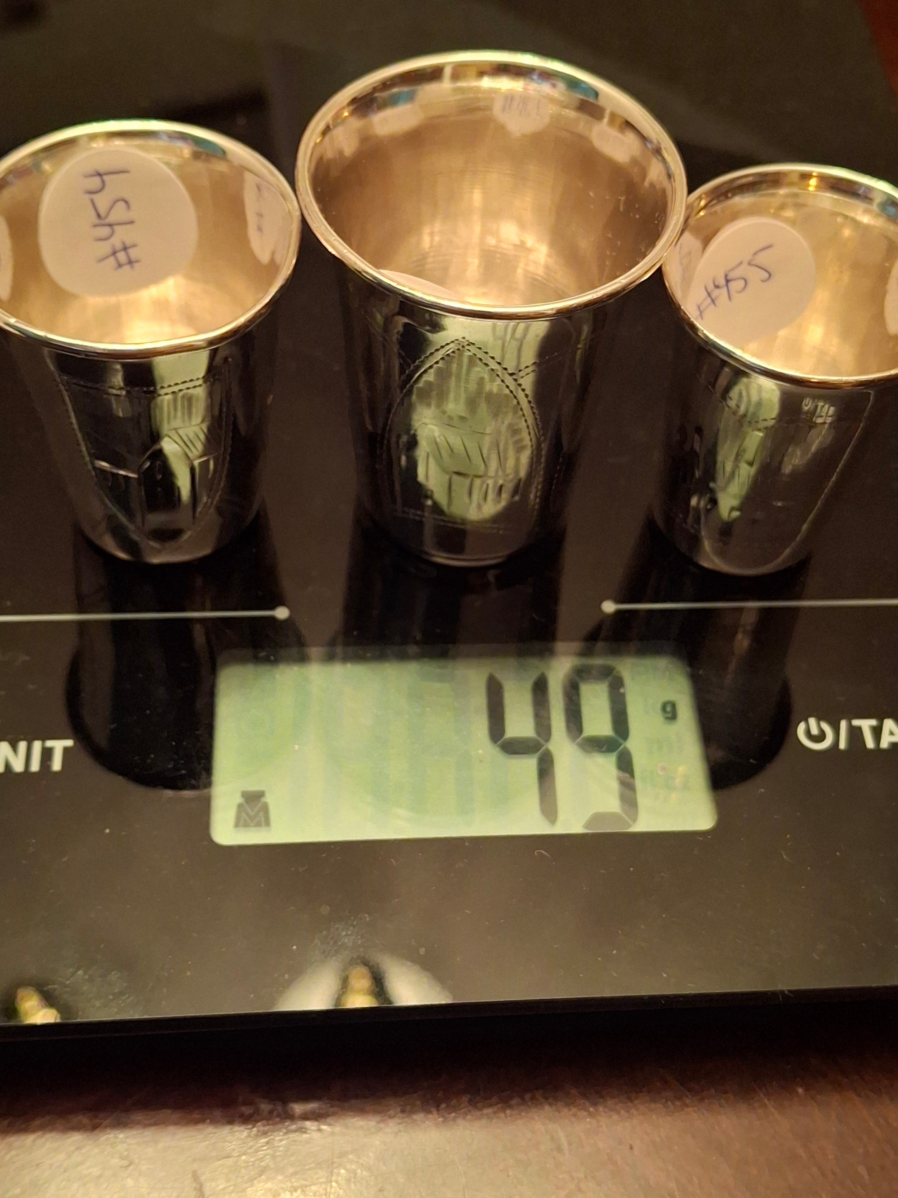 Lot of 3 Russian 84 Zolotnik Silver Kiddush Cups Israel Eseevich Zakhoder