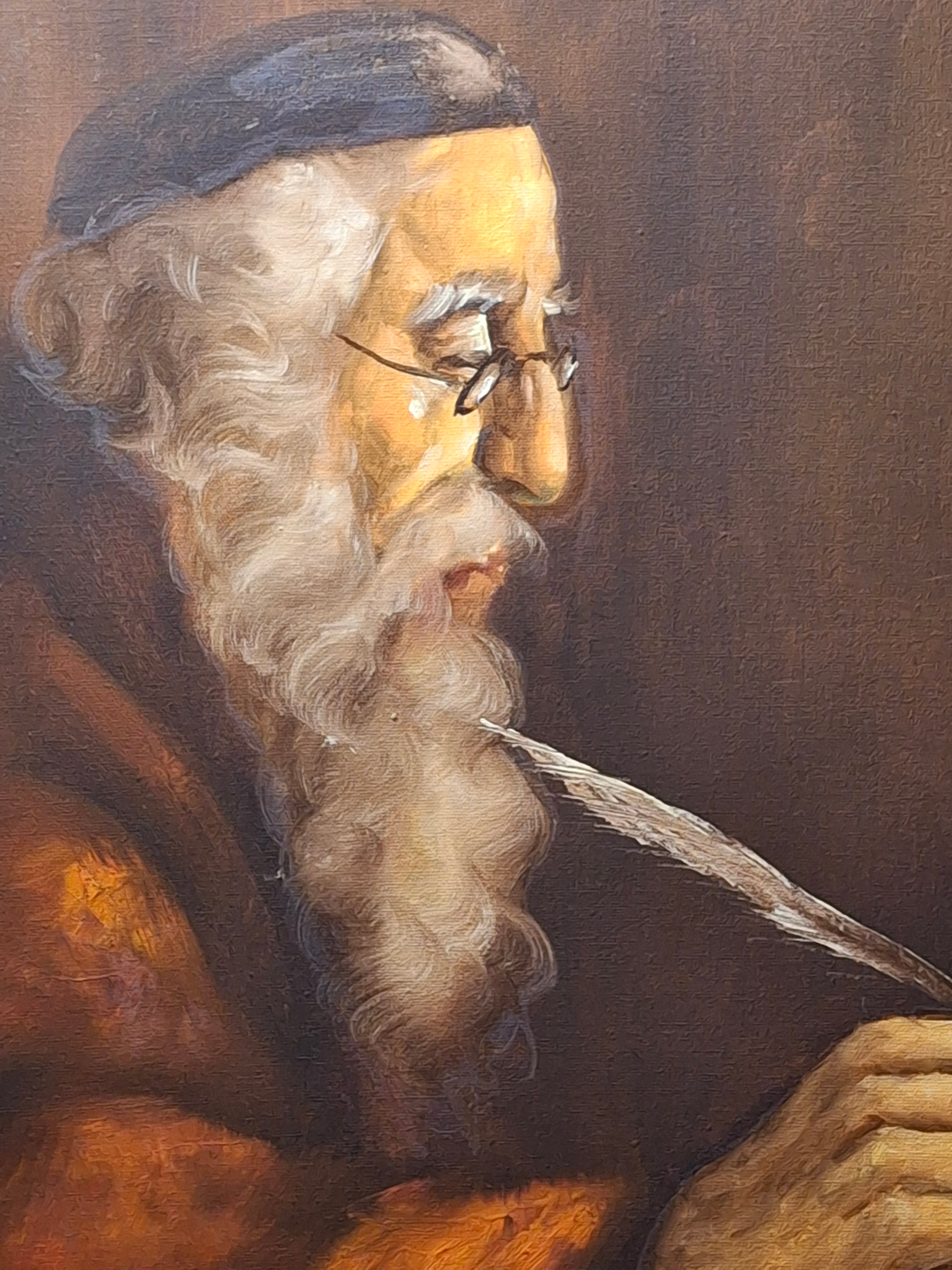 Vintage David Pelbam Oil Painting "The Scholar" Rabbi Writing with Quill Portrait Signed Framed 24x28