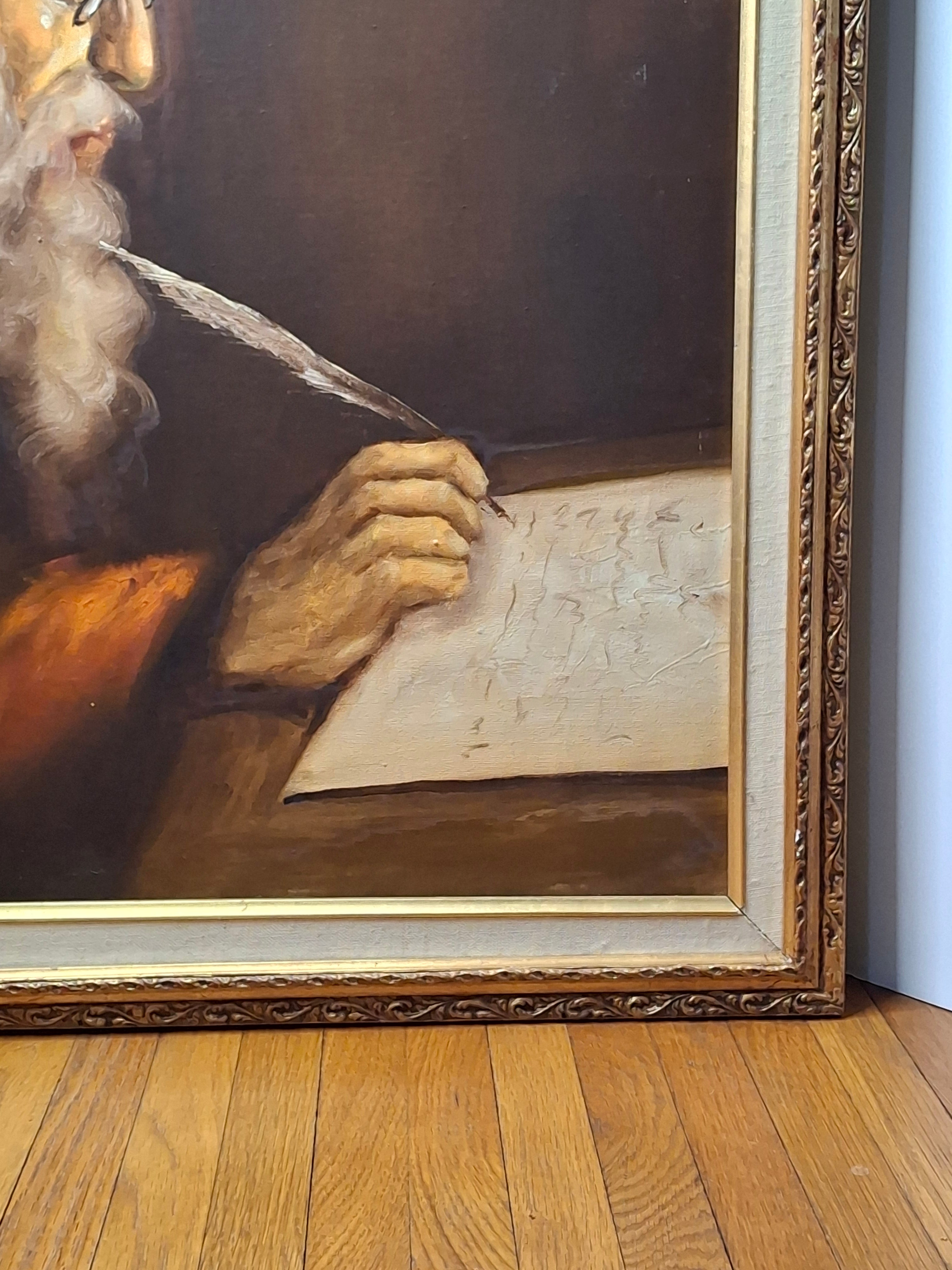 Vintage David Pelbam Oil Painting "The Scholar" Rabbi Writing with Quill Portrait Signed Framed 24x28