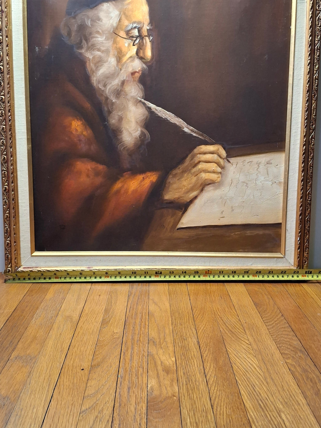 Vintage David Pelbam Oil Painting "The Scholar" Rabbi Writing with Quill Portrait Signed Framed 24x28