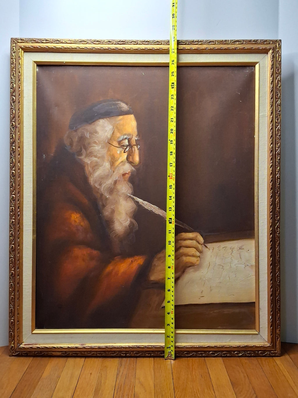 Vintage David Pelbam Oil Painting "The Scholar" Rabbi Writing with Quill Portrait Signed Framed 24x28