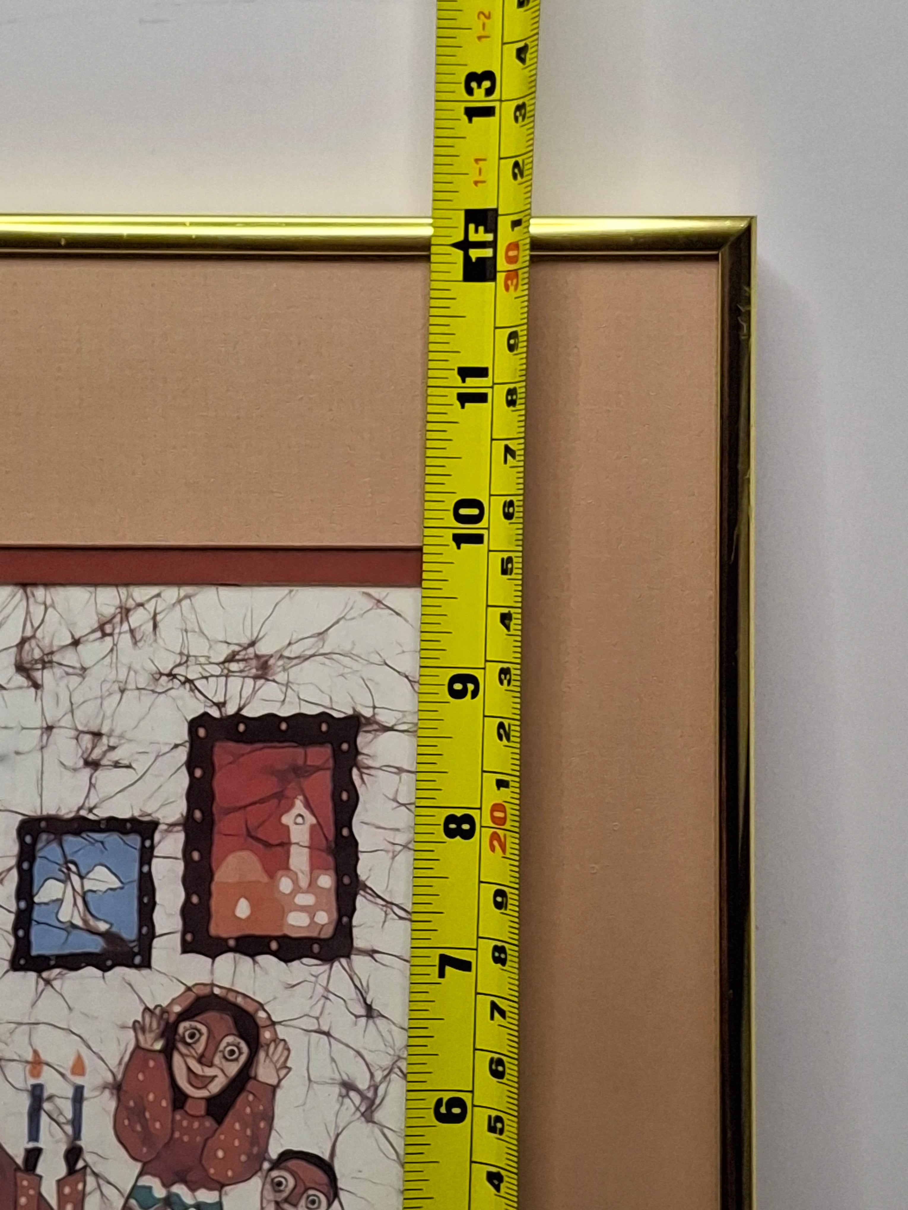 "Ahmi Goldfarb Signed Limited-Edition Offset Lithograph ""Shabbat Shalom"" - Israeli Judaica Batik Reproduction of Family Sabbath Celebration, 1970s-1980s "