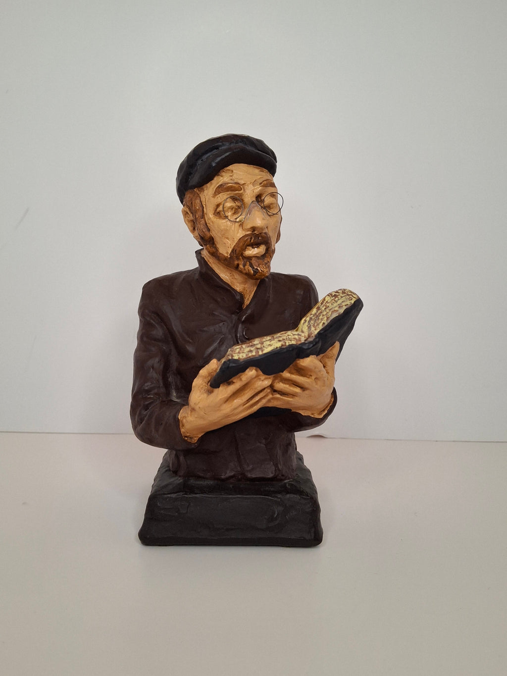 Vintage 1969 David Kaplan Signed Plaster Sculpture Rabbi Studying Torah Figure