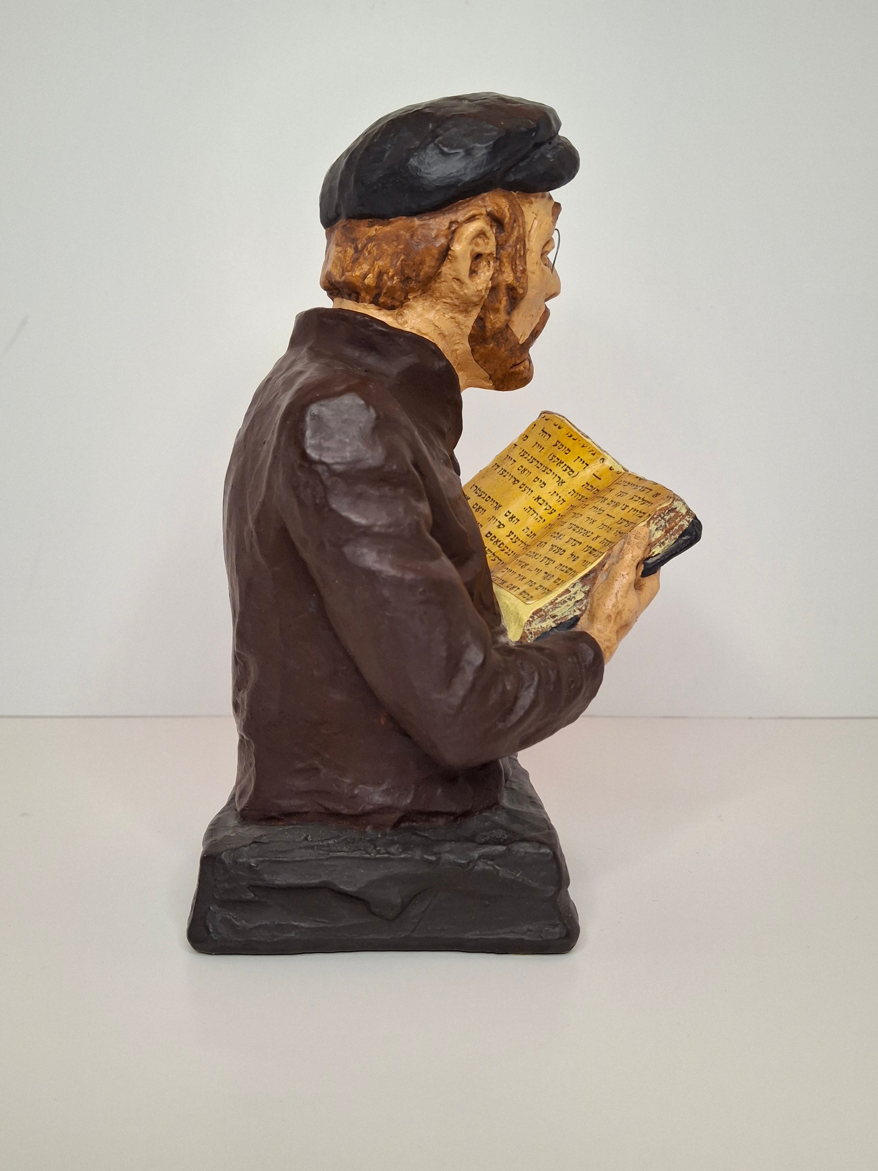 Vintage 1969 David Kaplan Signed Plaster Sculpture Rabbi Studying Torah Figure