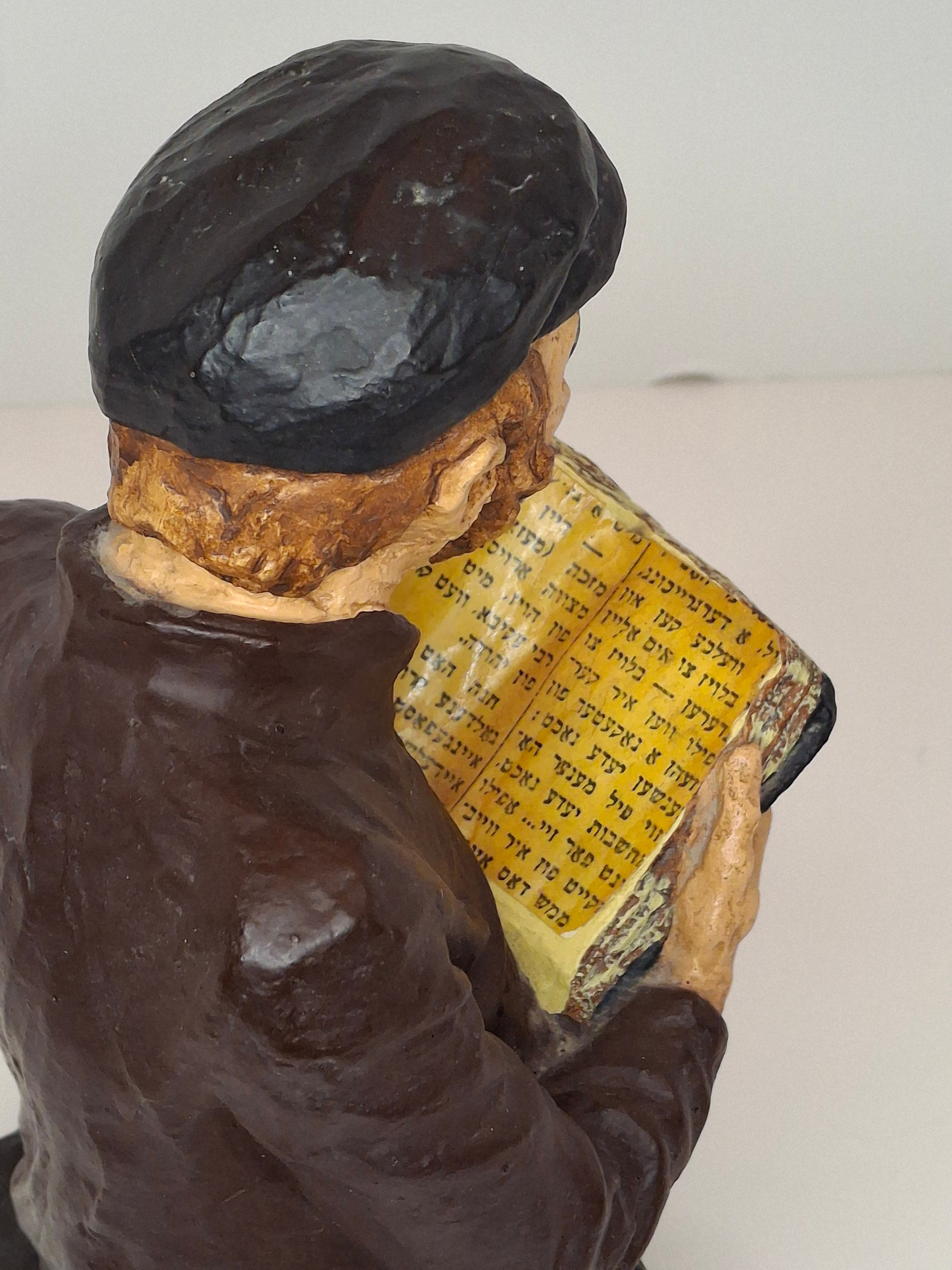 Vintage 1969 David Kaplan Signed Plaster Sculpture Rabbi Studying Torah Figure