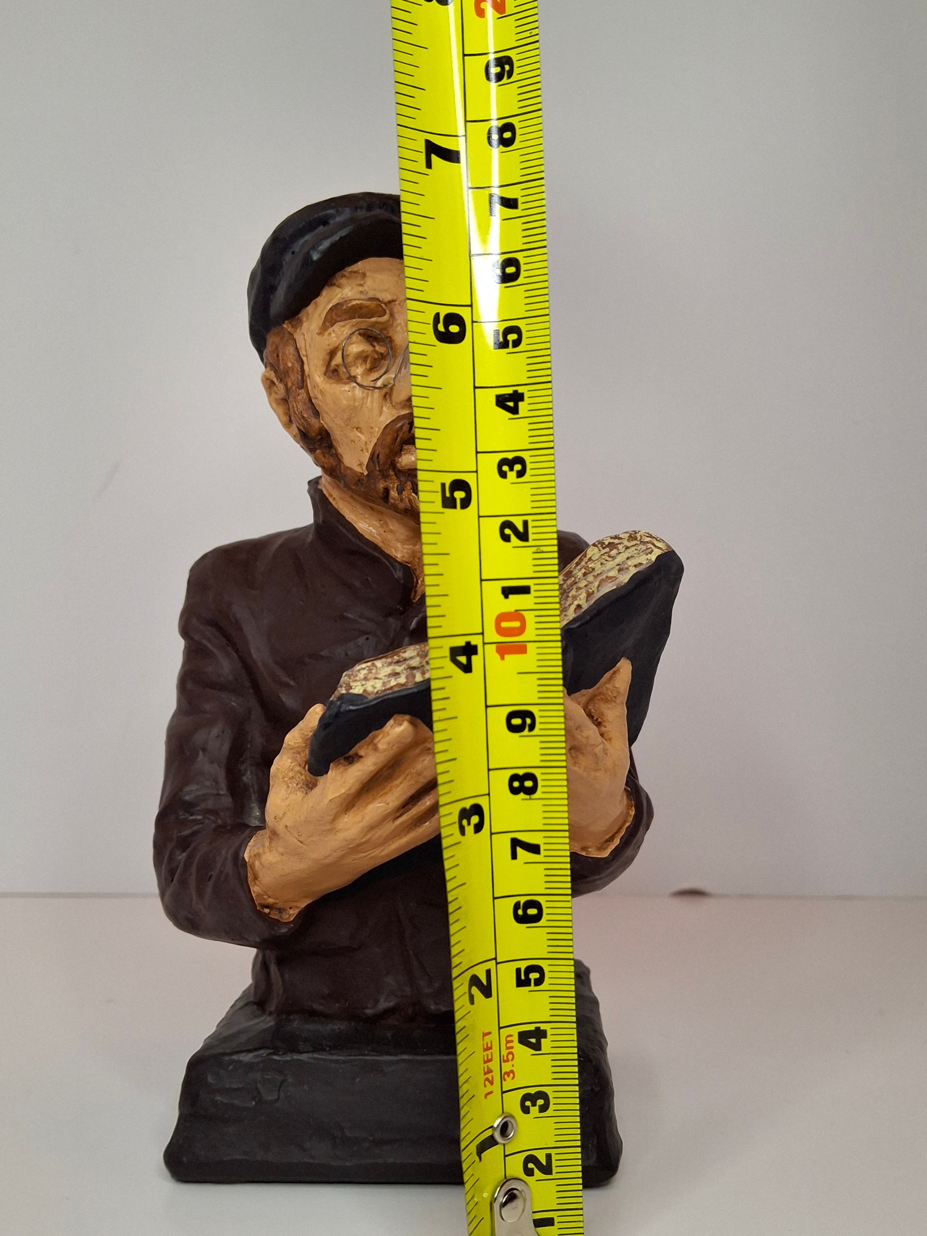 Vintage 1969 David Kaplan Hand-Painted Plaster Sculpture - Rabbi Studying Torah, Judaica Collectible