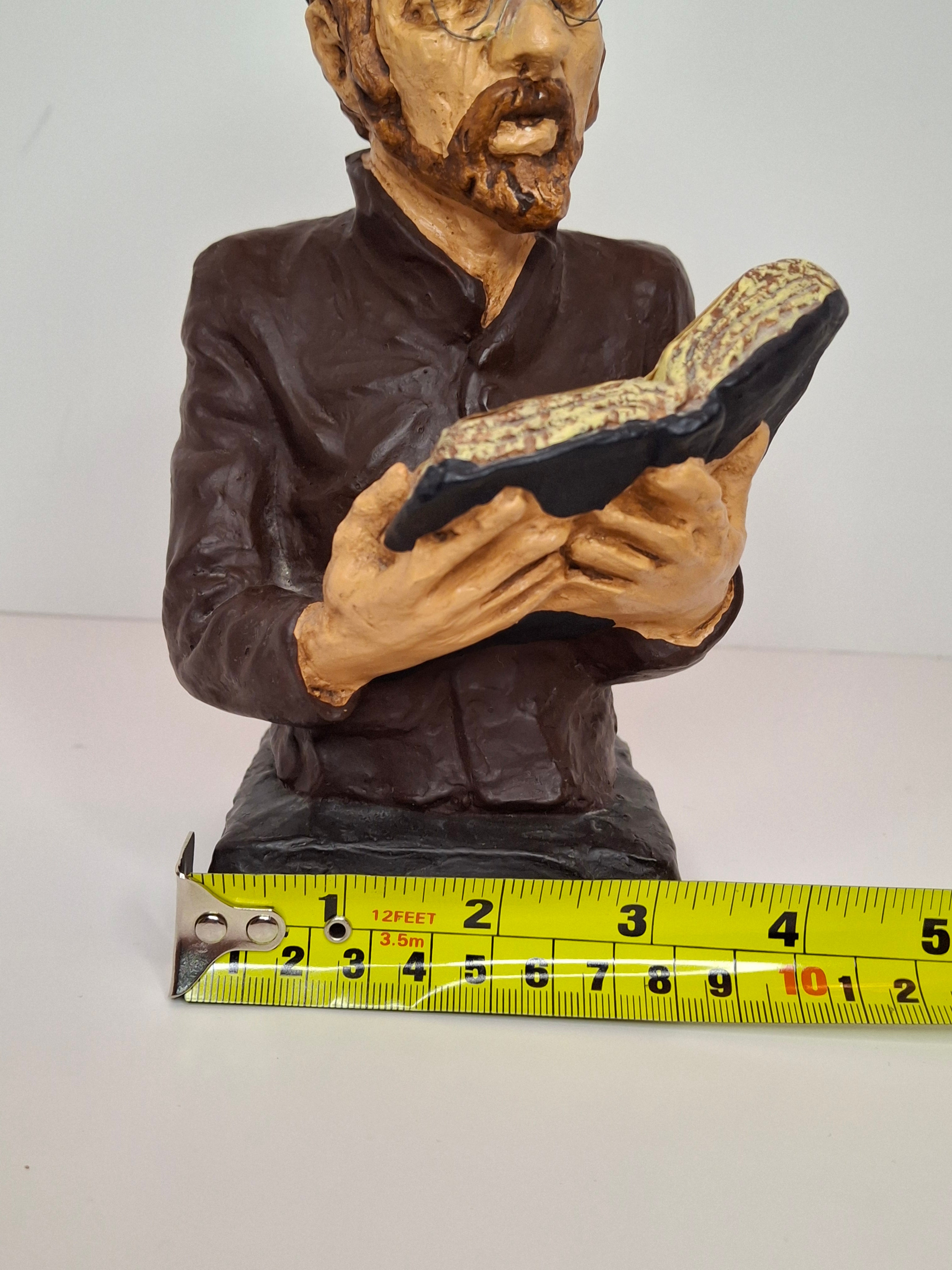 Vintage 1969 David Kaplan Hand-Painted Plaster Sculpture - Rabbi Studying Torah, Judaica Collectible