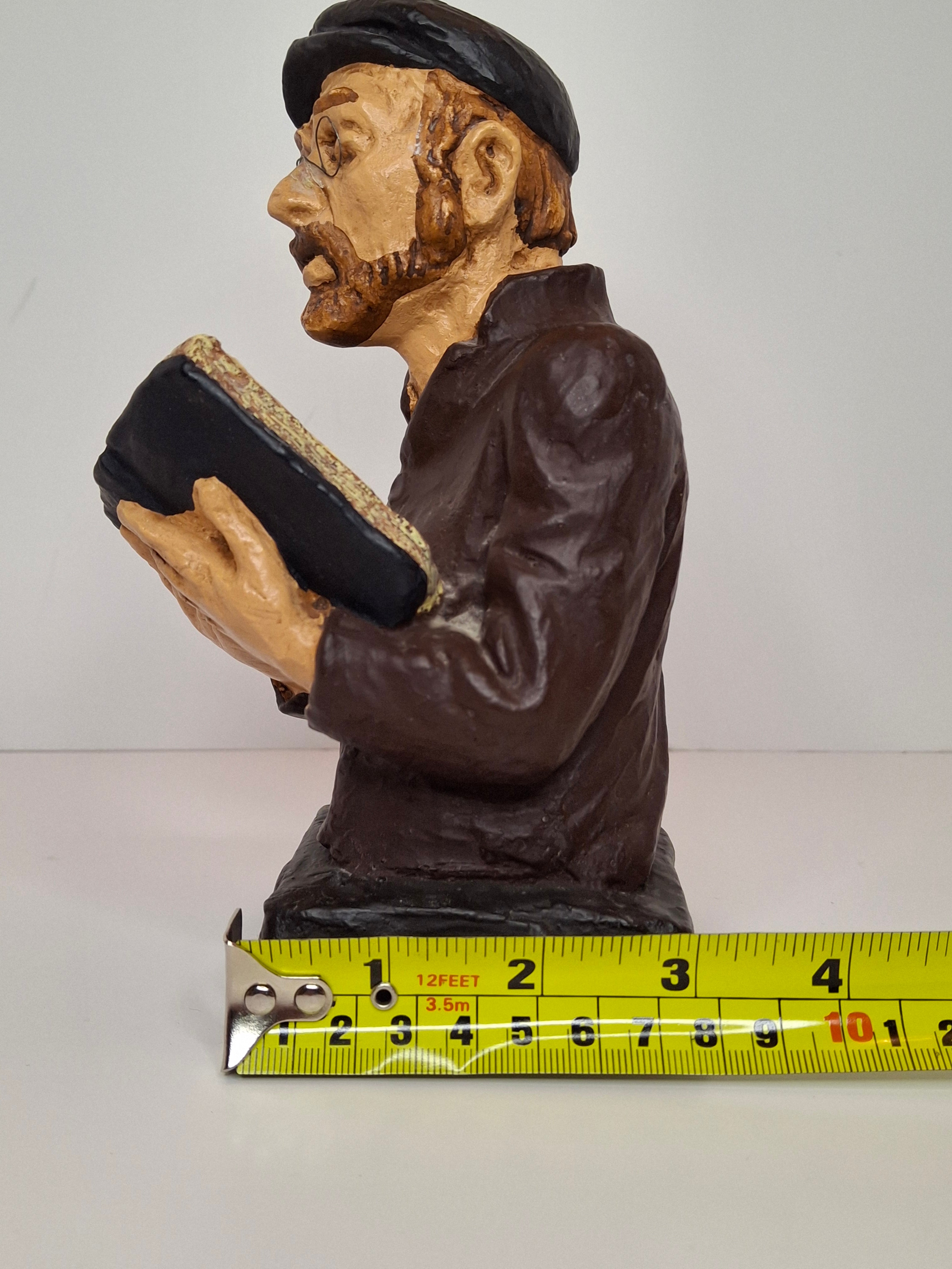 Vintage 1969 David Kaplan Hand-Painted Plaster Sculpture - Rabbi Studying Torah, Judaica Collectible