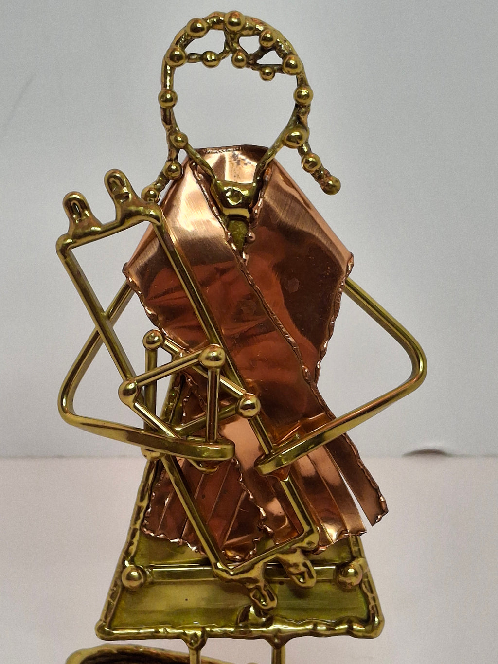 Vintage Copa Judaica Brazilian Brutalist Bat Mitzvah Girl Figurine and Tzedakah Box Set - Copper Brass with Amethyst Stones, Made in Brazil