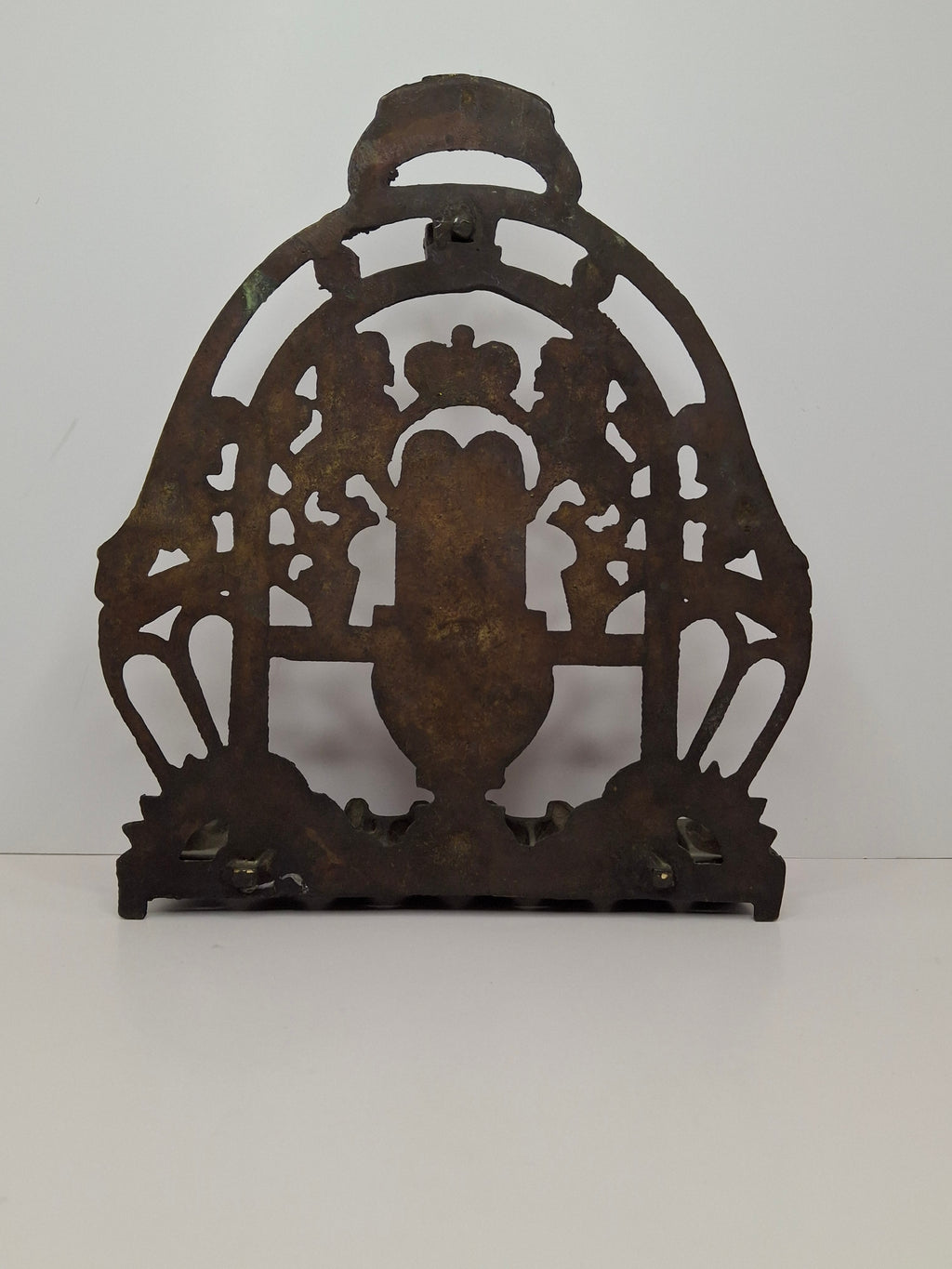 Cast Brass Hanukkah Menorah w/ Lions of Judah & Ten Commandments, Circa 1900