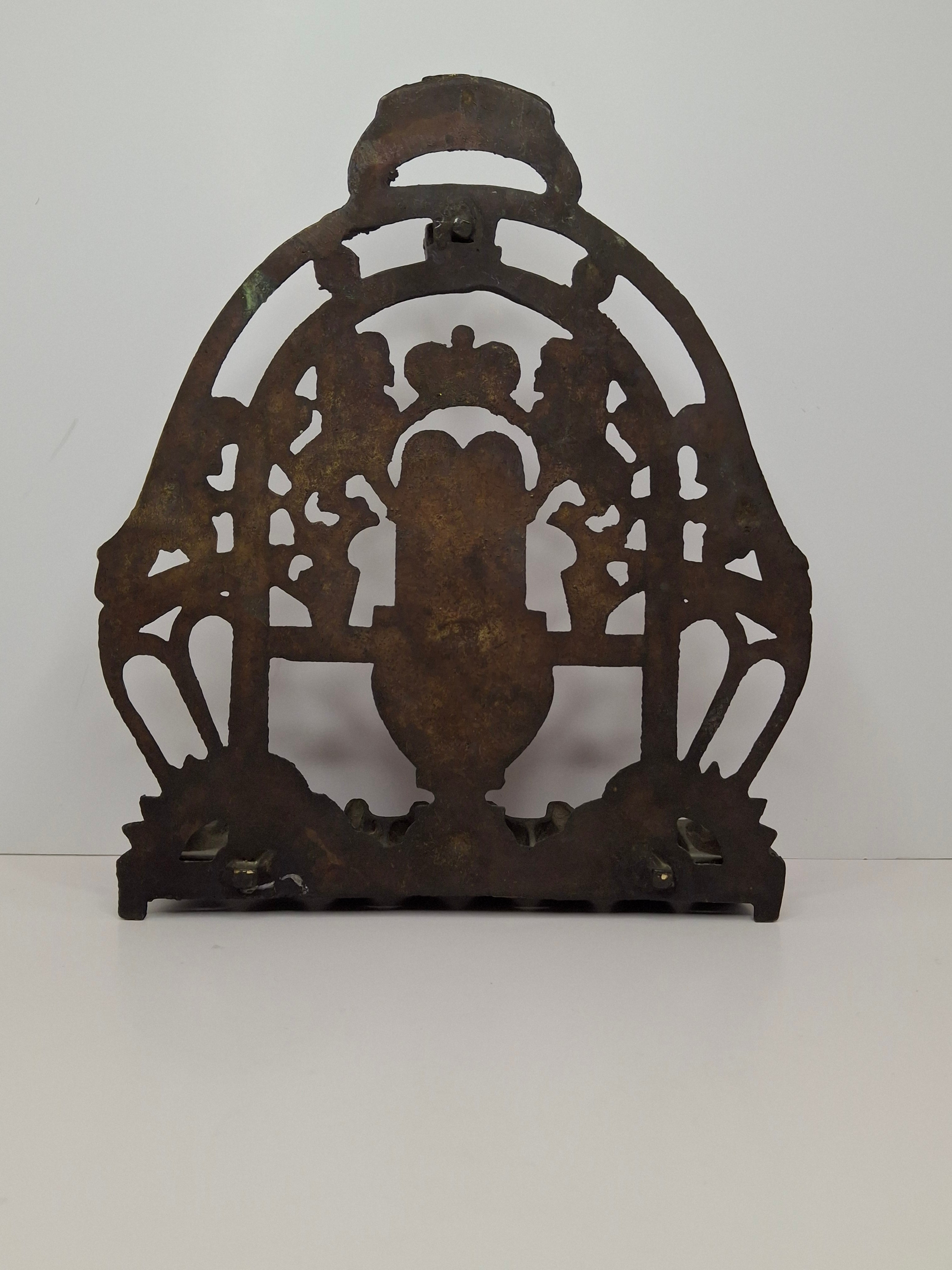 Cast Brass Hanukkah Menorah w/ Lions of Judah & Ten Commandments, Circa 1900