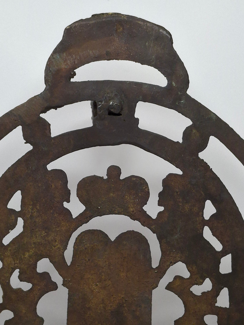 Cast Brass Hanukkah Menorah w/ Lions of Judah & Ten Commandments, Circa 1900