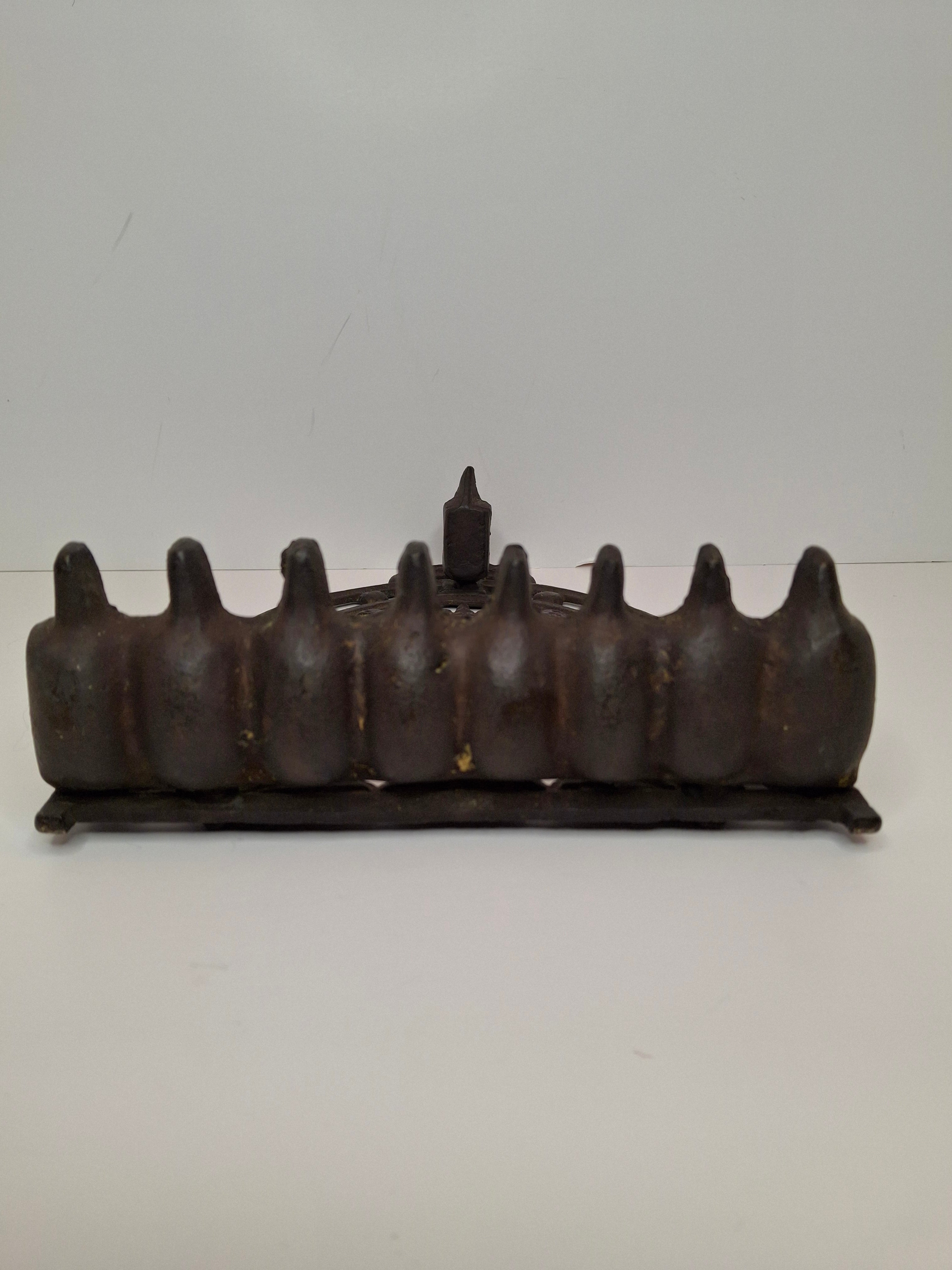 Cast Brass Hanukkah Menorah w/ Lions of Judah & Ten Commandments, Circa 1900
