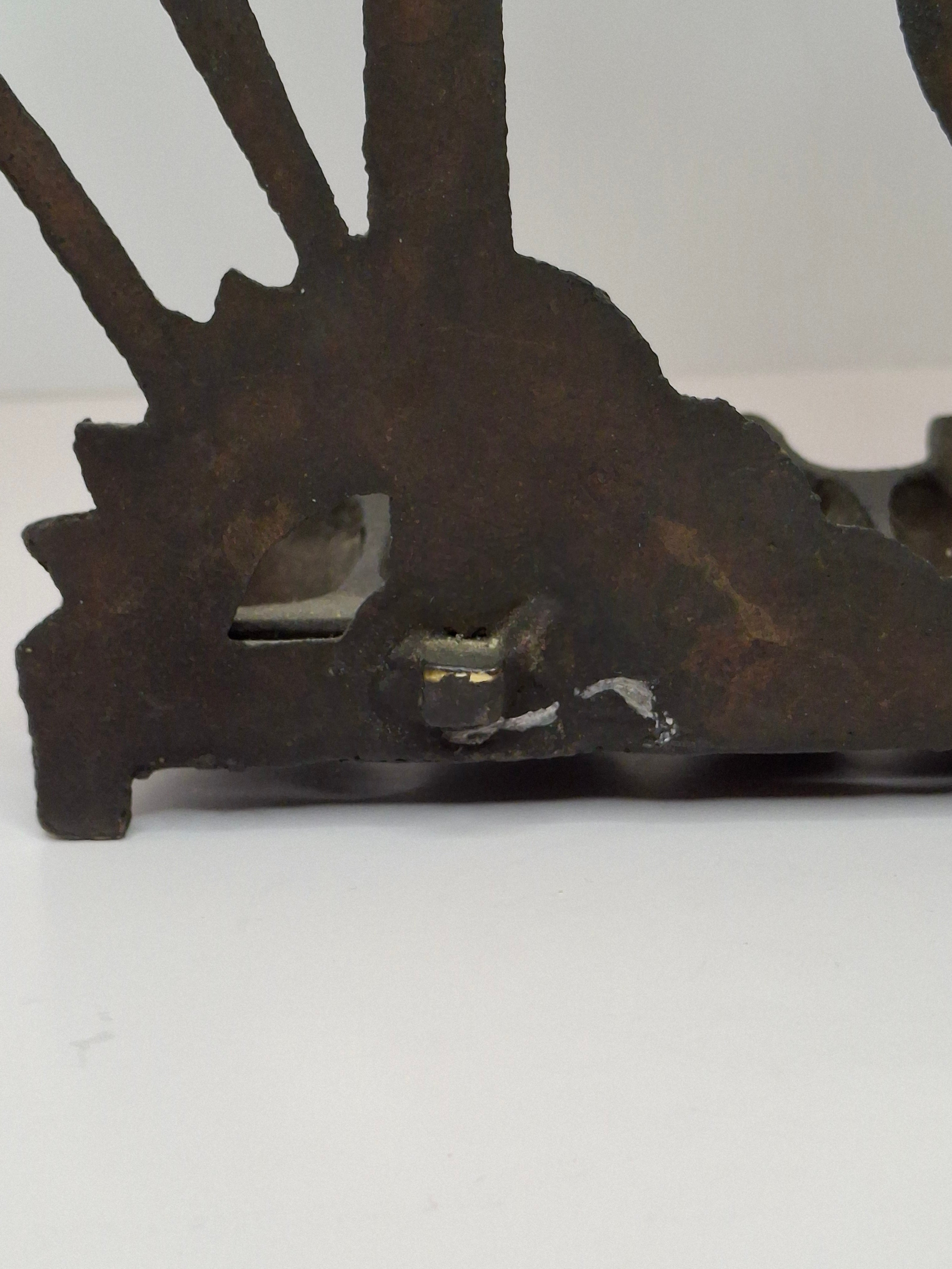 Cast Brass Hanukkah Menorah w/ Lions of Judah & Ten Commandments, Circa 1900