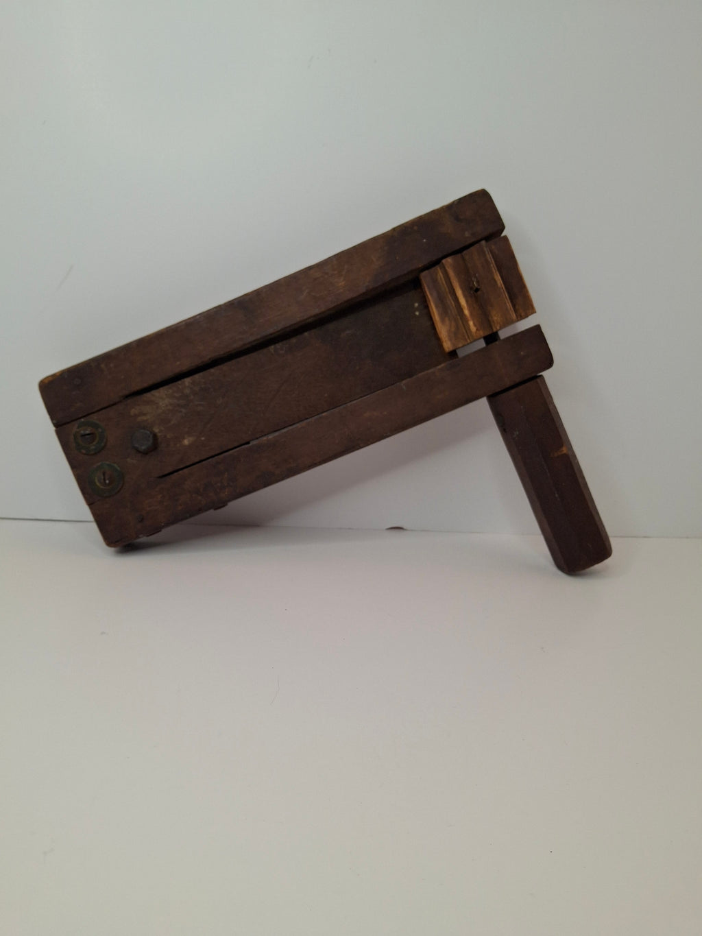 Antique WWII British ARP Gas Alarm Ratchet Clacker - Oak & Iron Air Raid Warden Signal - 11" Grogger