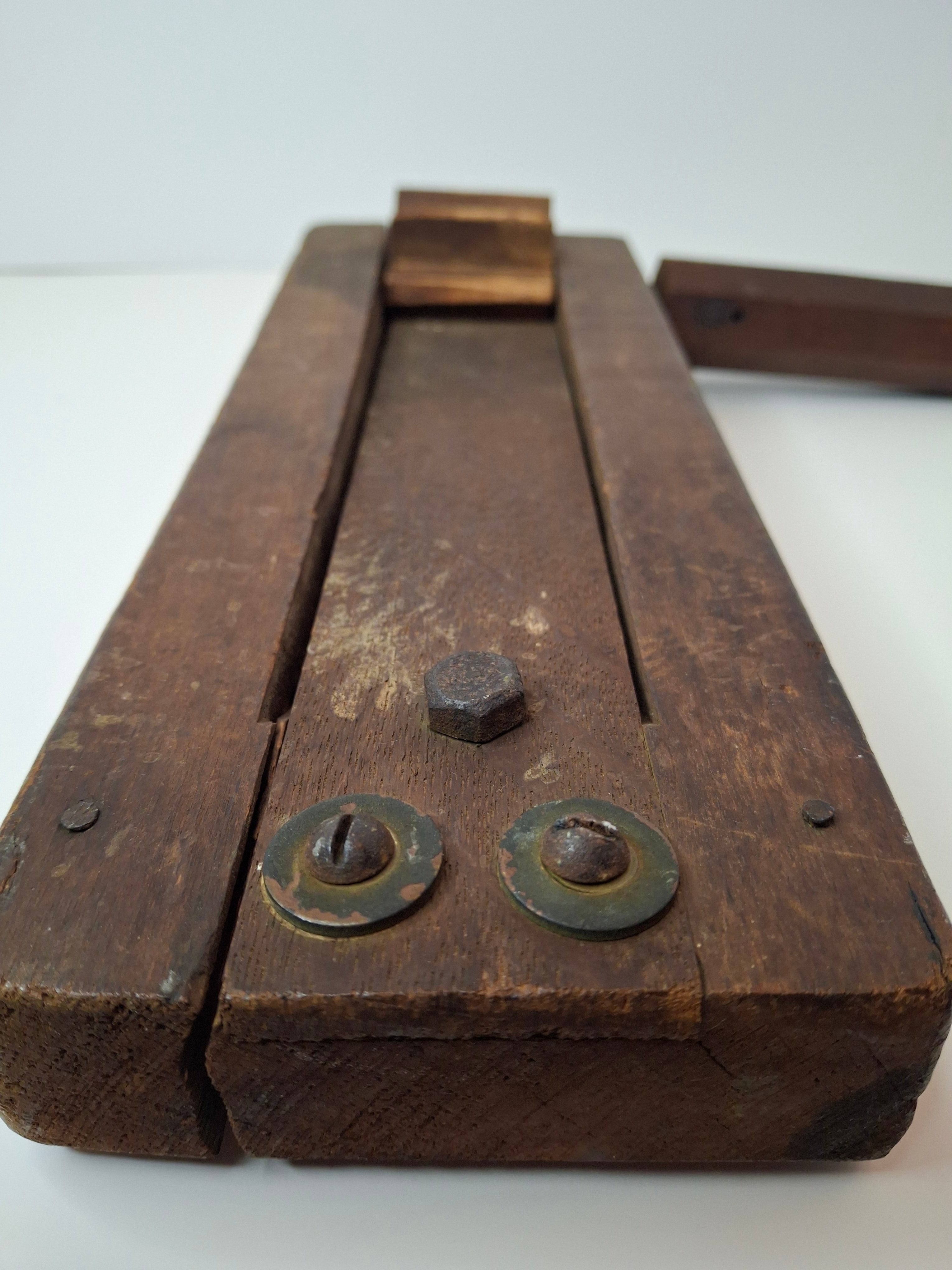 Antique WWII British ARP Gas Alarm Ratchet Clacker - Oak & Iron Air Raid Warden Signal - 11" Grogger