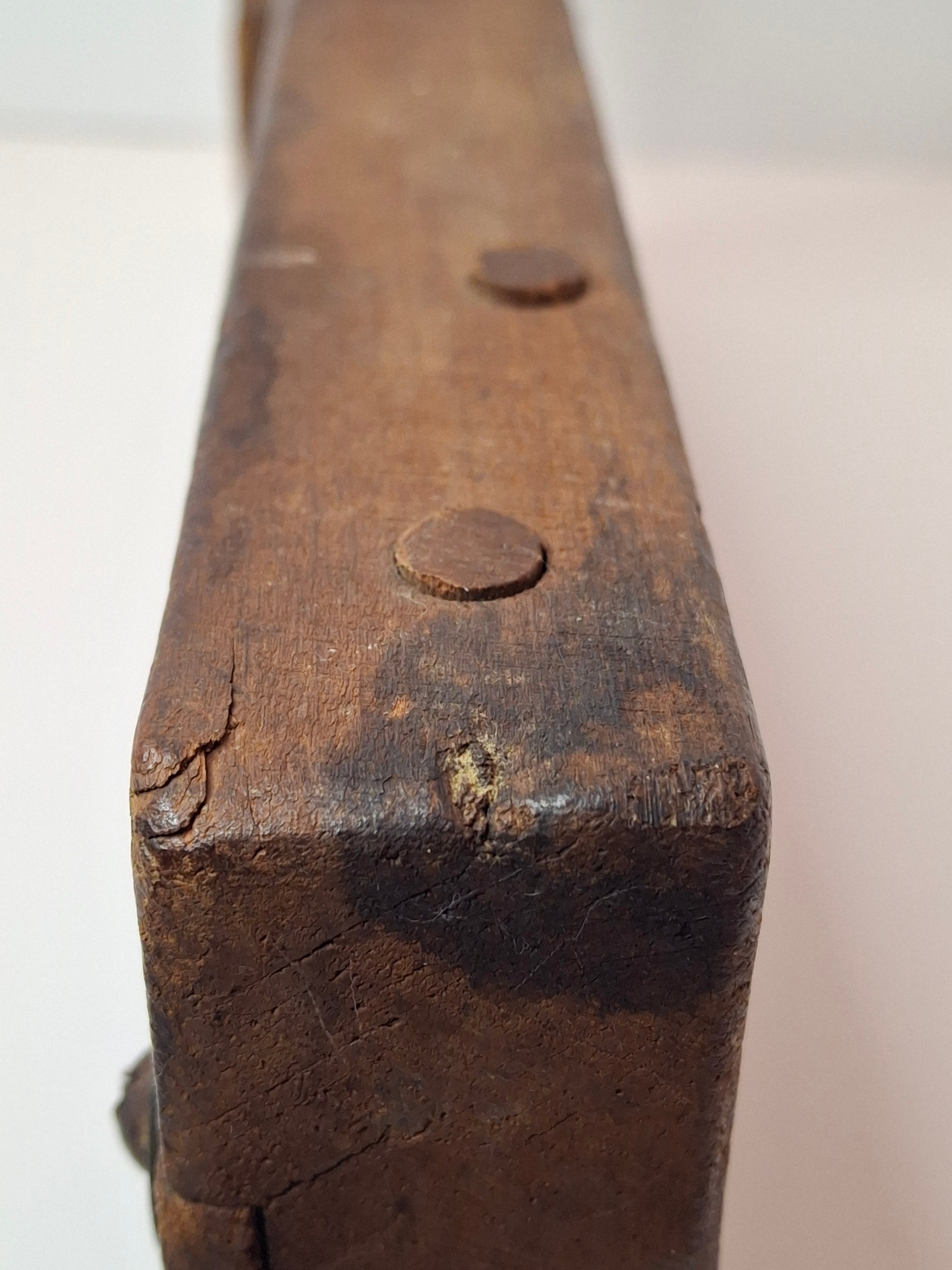 Antique WWII British ARP Gas Alarm Ratchet Clacker - Oak & Iron Air Raid Warden Signal - 11" Grogger