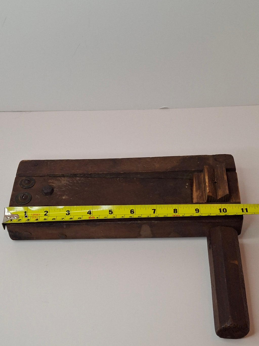 Antique WWII British ARP Gas Alarm Ratchet Clacker - Oak & Iron Air Raid Warden Signal - 11" Grogger