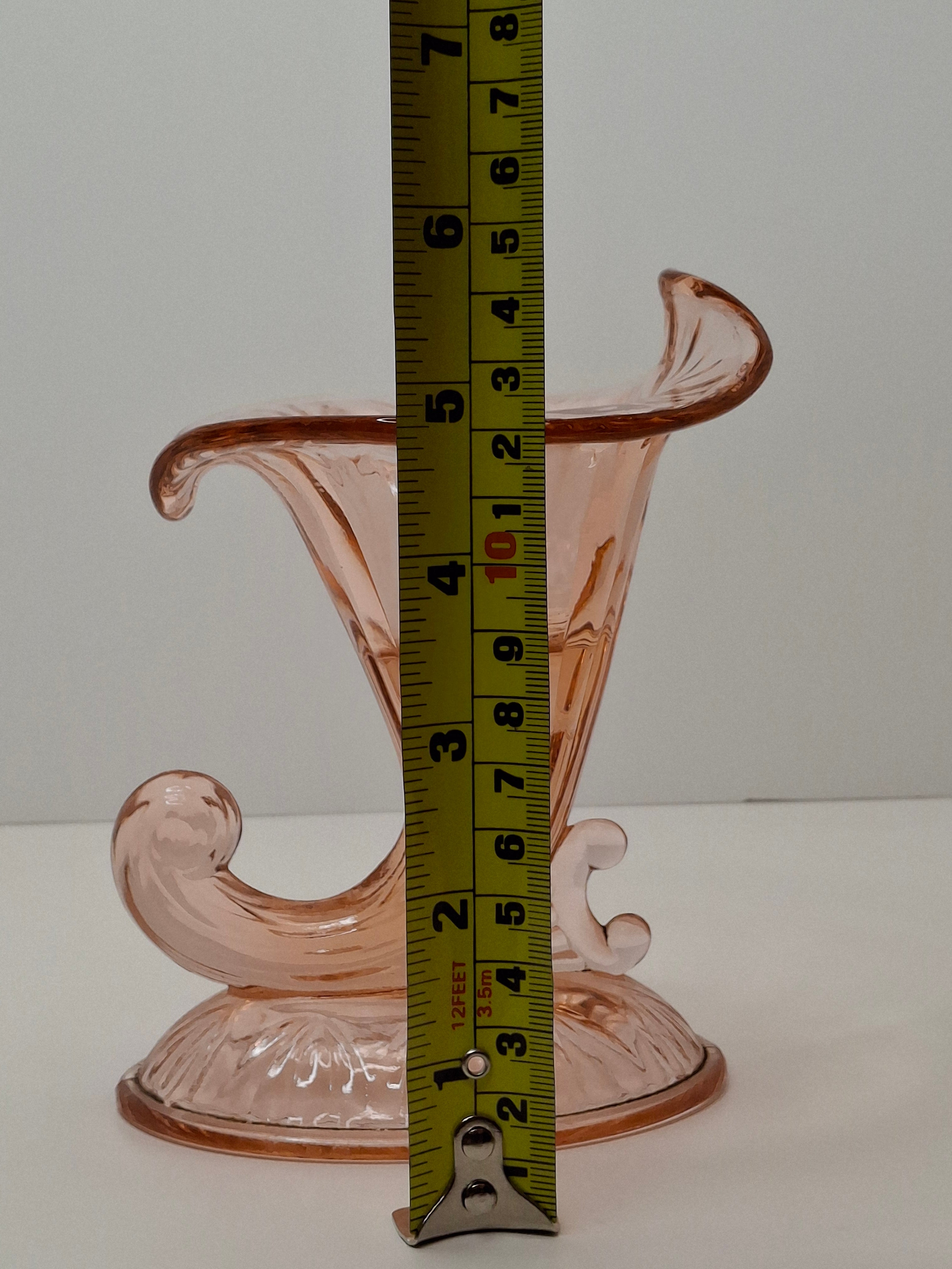 Vintage Pink Depression Glass Lot - Old Colony Open Lace Compote + Cornucopia Horn Vase, 1930s-1950s