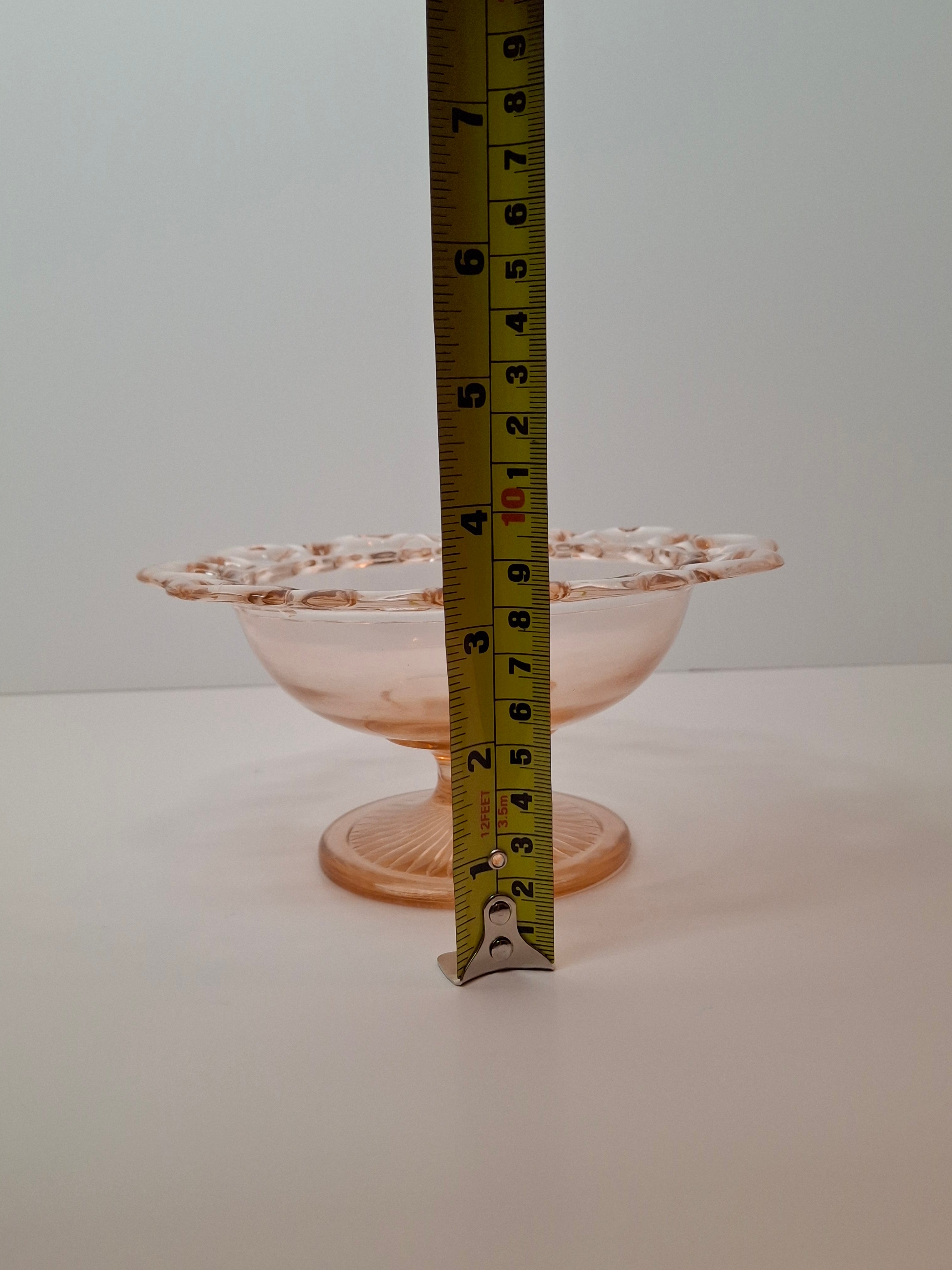 Vintage Pink Depression Glass Lot - Old Colony Open Lace Compote + Cornucopia Horn Vase, 1930s-1950s