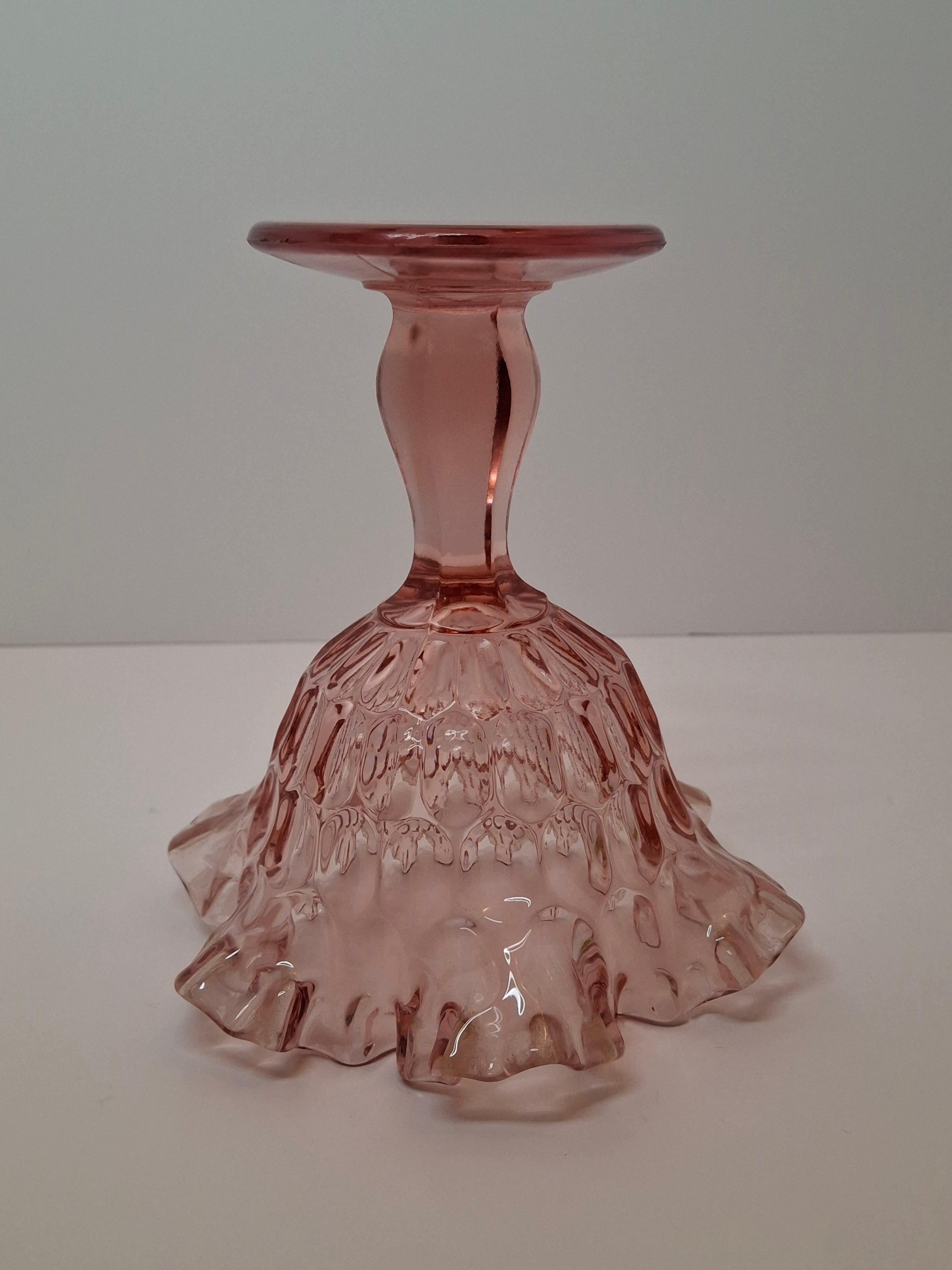 Vintage Fenton Pink Hobnail Opalescent Compote - Ruffled Rim Candy Dish - 6" Tall Pedestal Glass - Excellent Condition