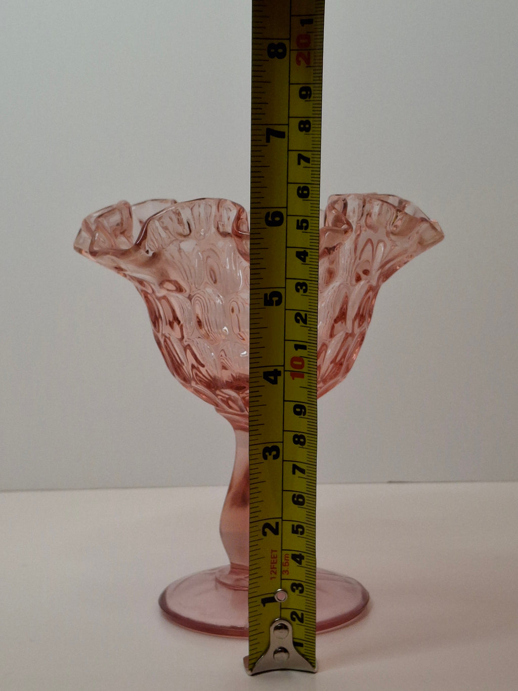 Vintage Fenton Pink Hobnail Opalescent Compote - Ruffled Rim Candy Dish - 6" Tall Pedestal Glass - Excellent Condition