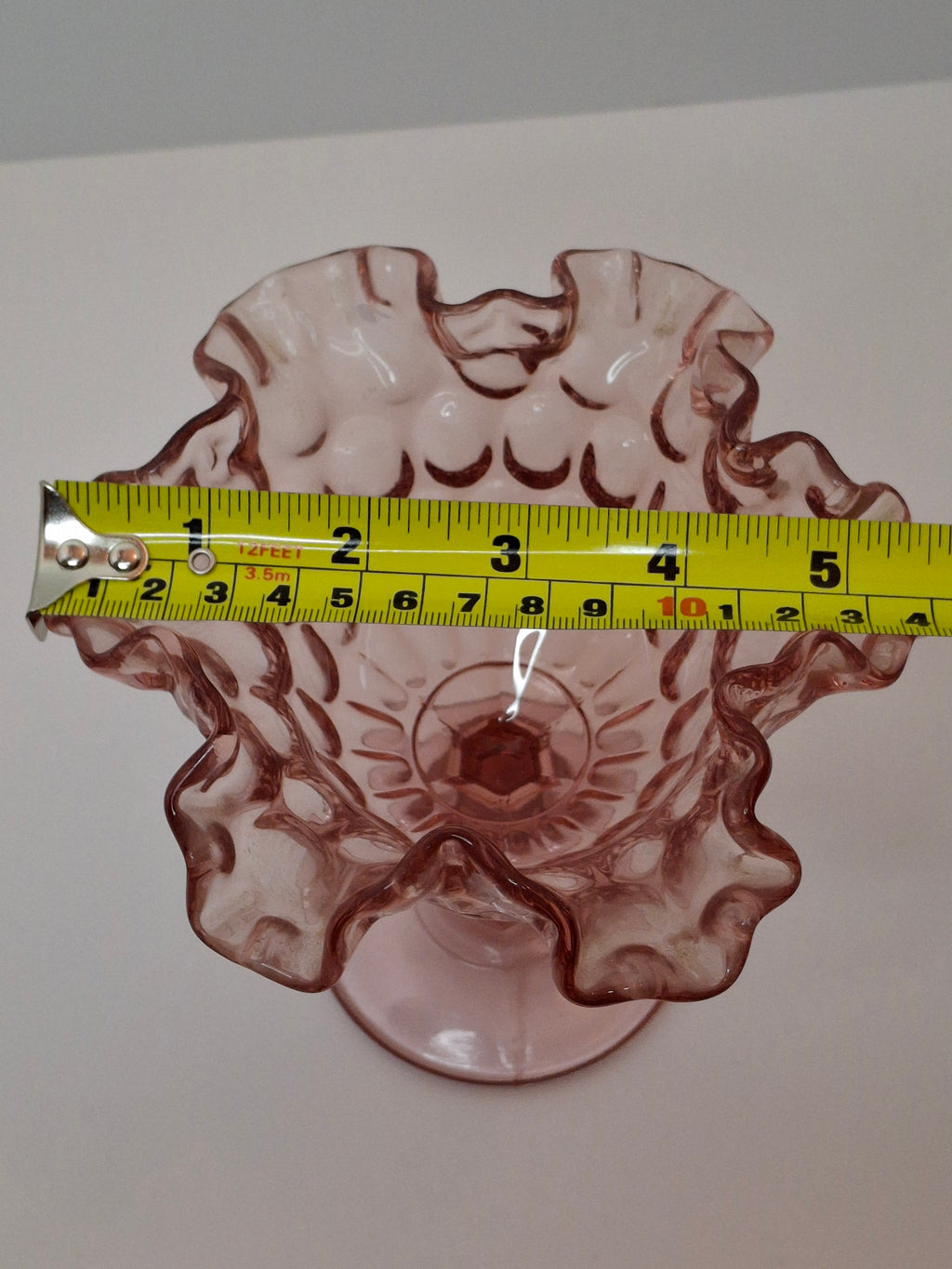 Vintage Fenton Pink Hobnail Opalescent Compote - Ruffled Rim Candy Dish - 6" Tall Pedestal Glass - Excellent Condition
