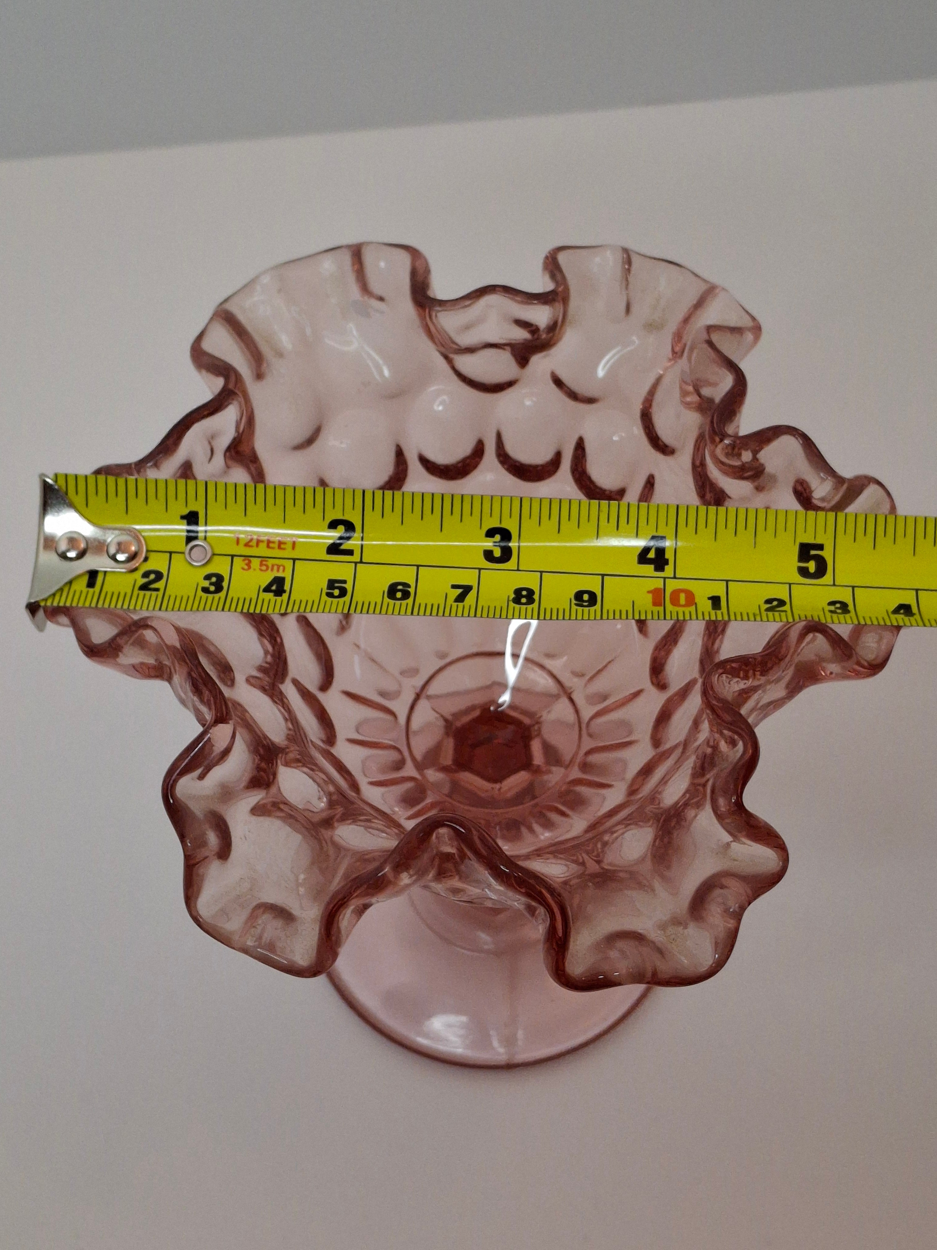 Vintage Fenton Pink Hobnail Opalescent Compote - Ruffled Rim Candy Dish - 6" Tall Pedestal Glass - Excellent Condition
