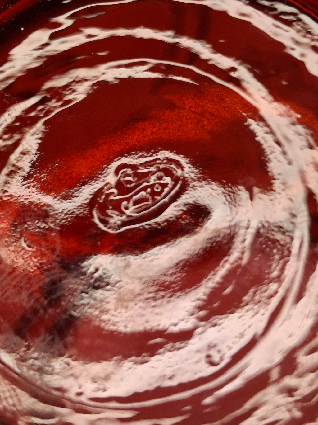 Large Vintage Fenton Cranberry Glass Pitcher with Raised Roses & Applied Clear Handle