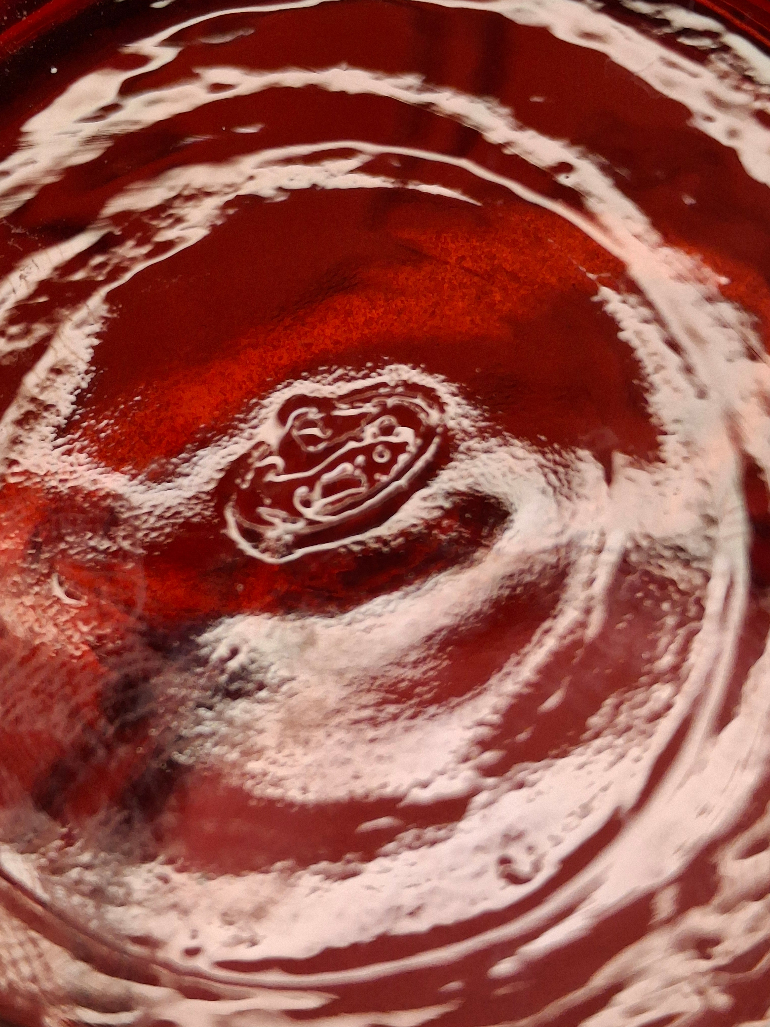 Large Vintage Fenton Cranberry Glass Pitcher with Raised Roses & Applied Clear Handle