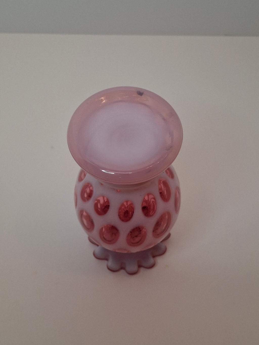 Victorian Cranberry Opalescent Coin Spot Vase Northwood Glass 6" Ruffled Rim Antique EAPG