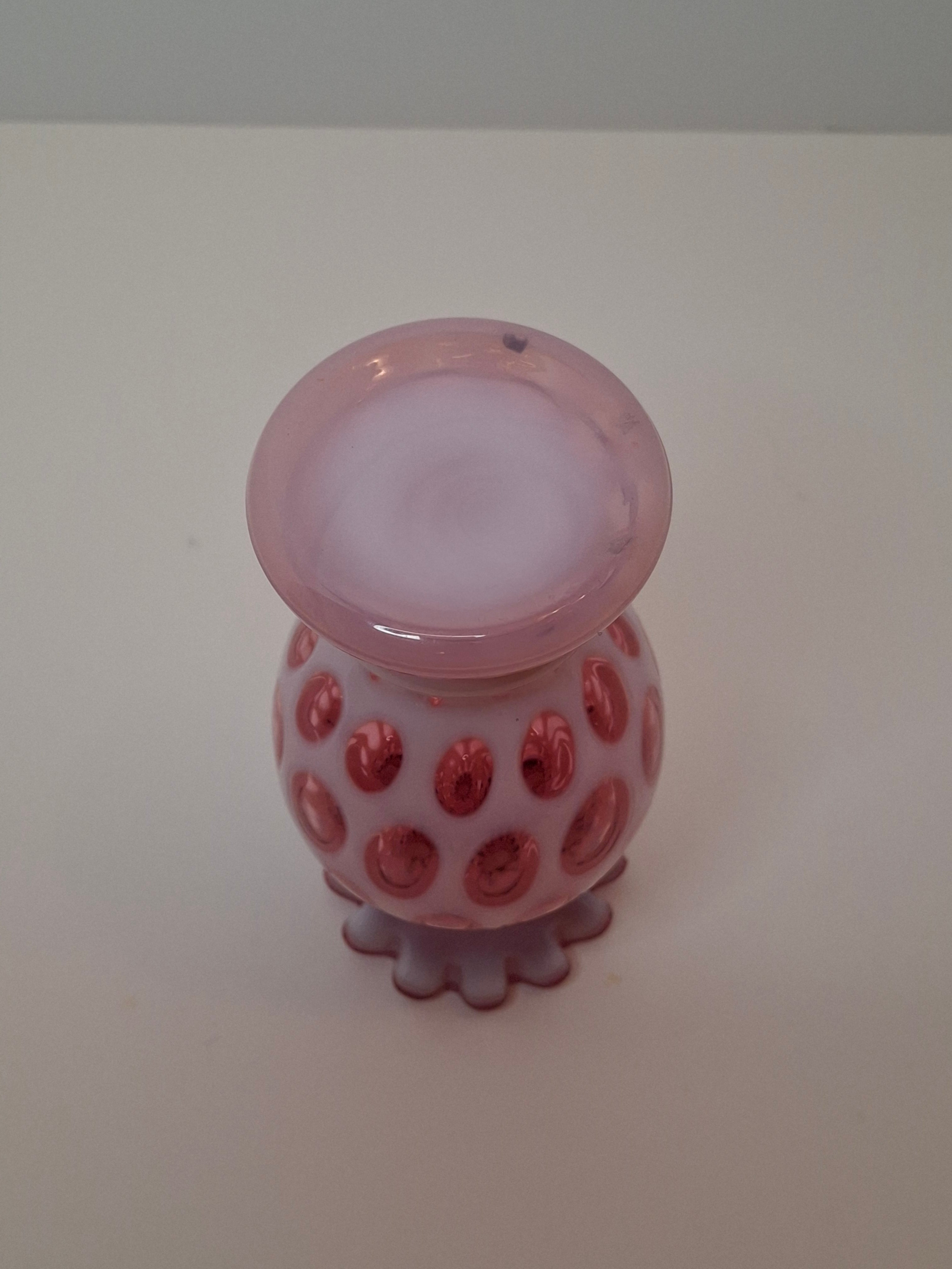 Victorian Cranberry Opalescent Coin Spot Vase Northwood Glass 6" Ruffled Rim Antique EAPG