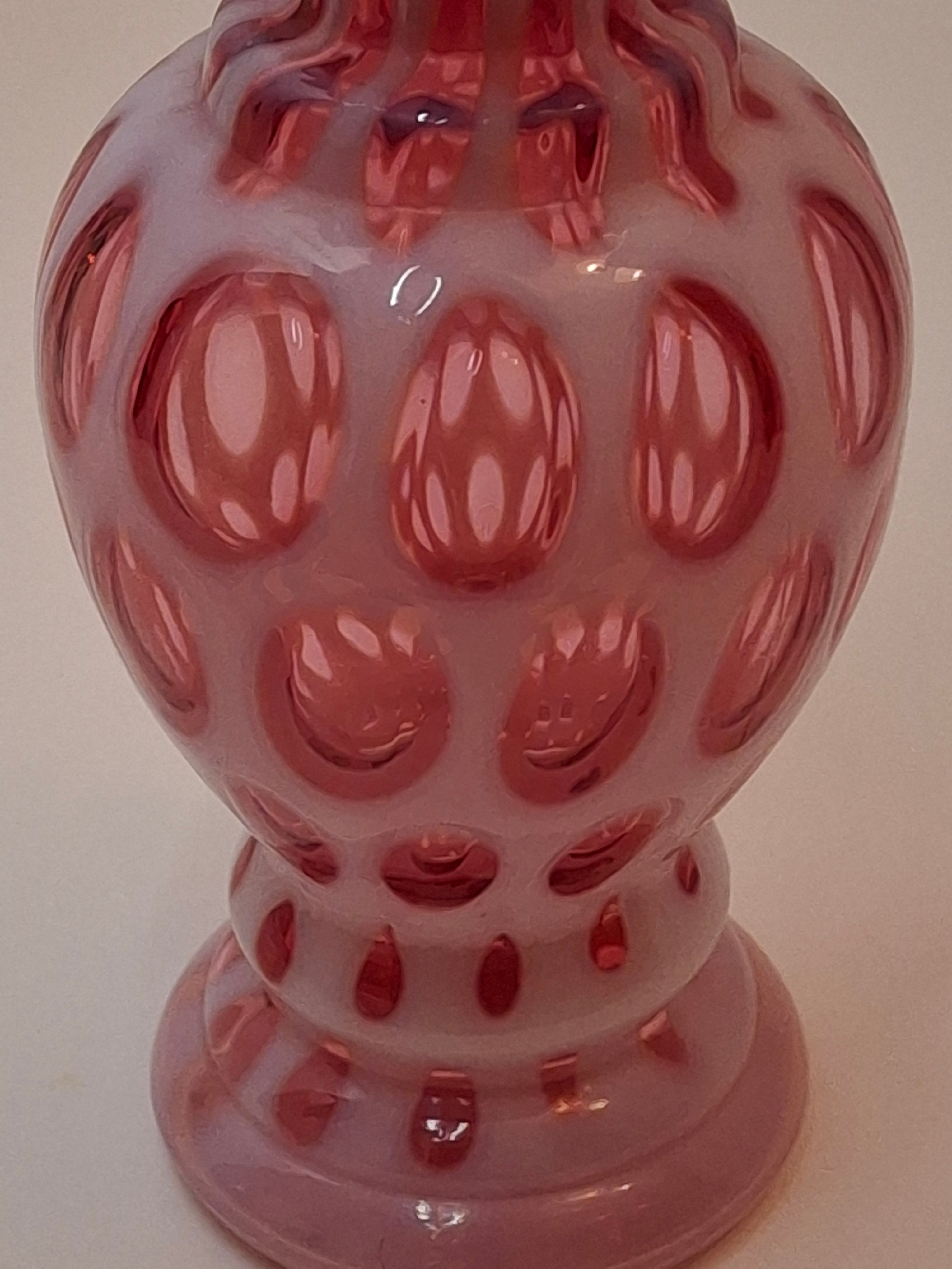 Victorian Cranberry Opalescent Coin Spot Vase Northwood Glass 6" Ruffled Rim Antique EAPG