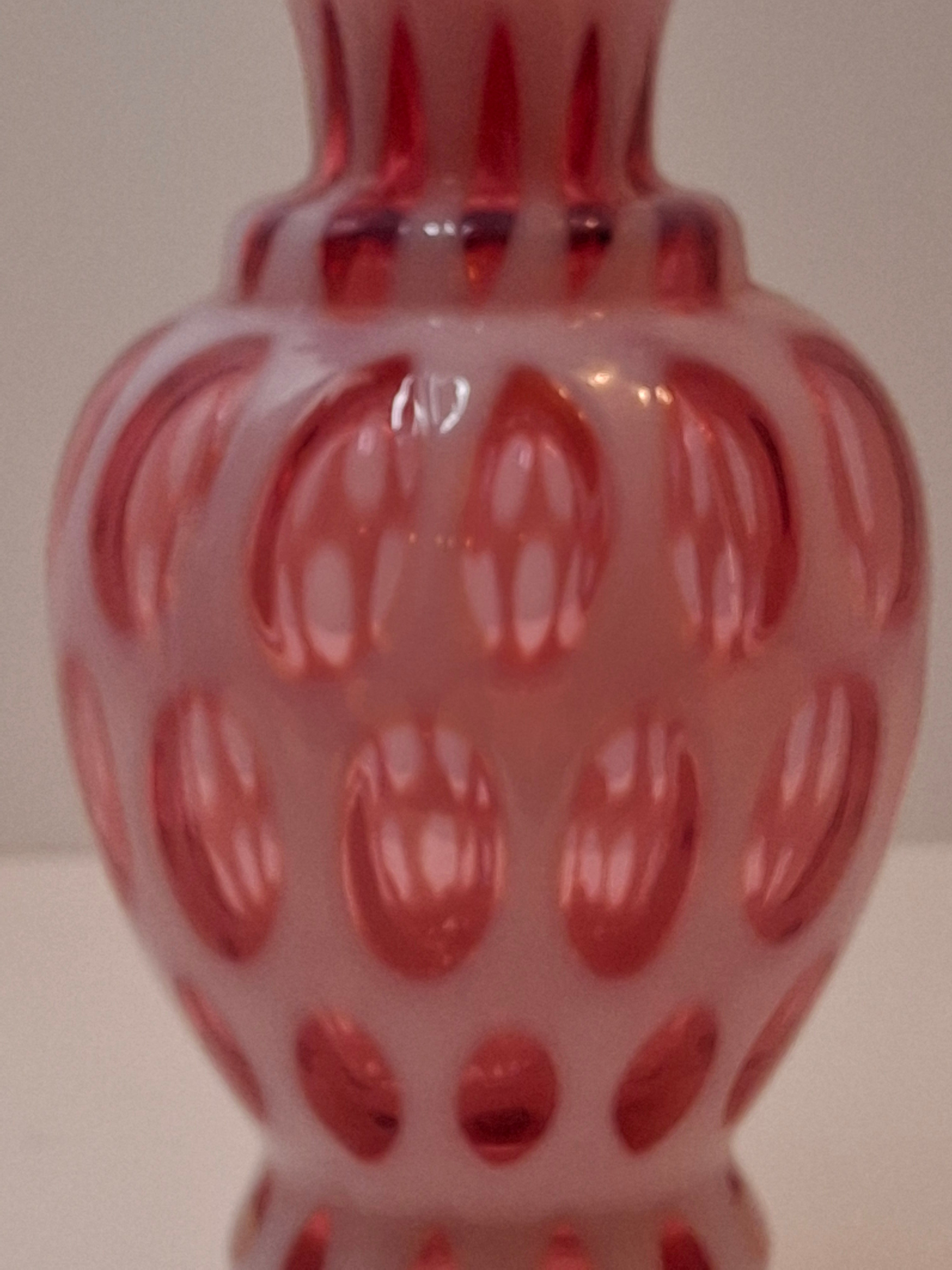 Victorian Cranberry Opalescent Coin Spot Vase Northwood Glass 6" Ruffled Rim Antique EAPG