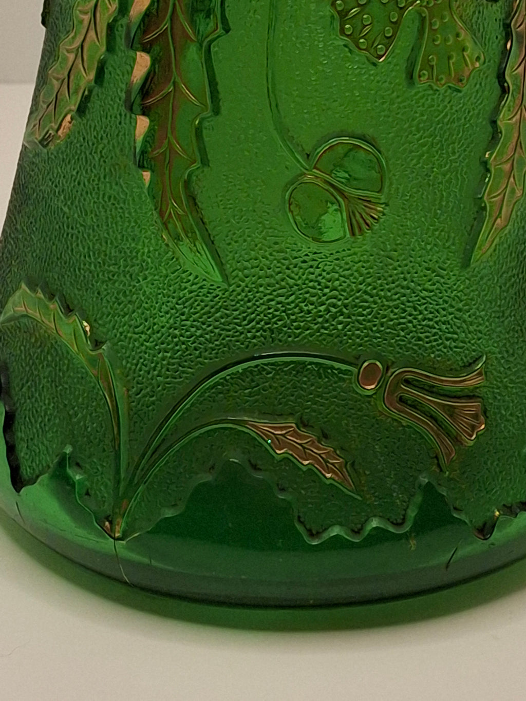 Antique EAPG U.S. Glass Company Delaware Pattern Emerald Green Pressed Glass Pitcher with Gold Accents, c.1899