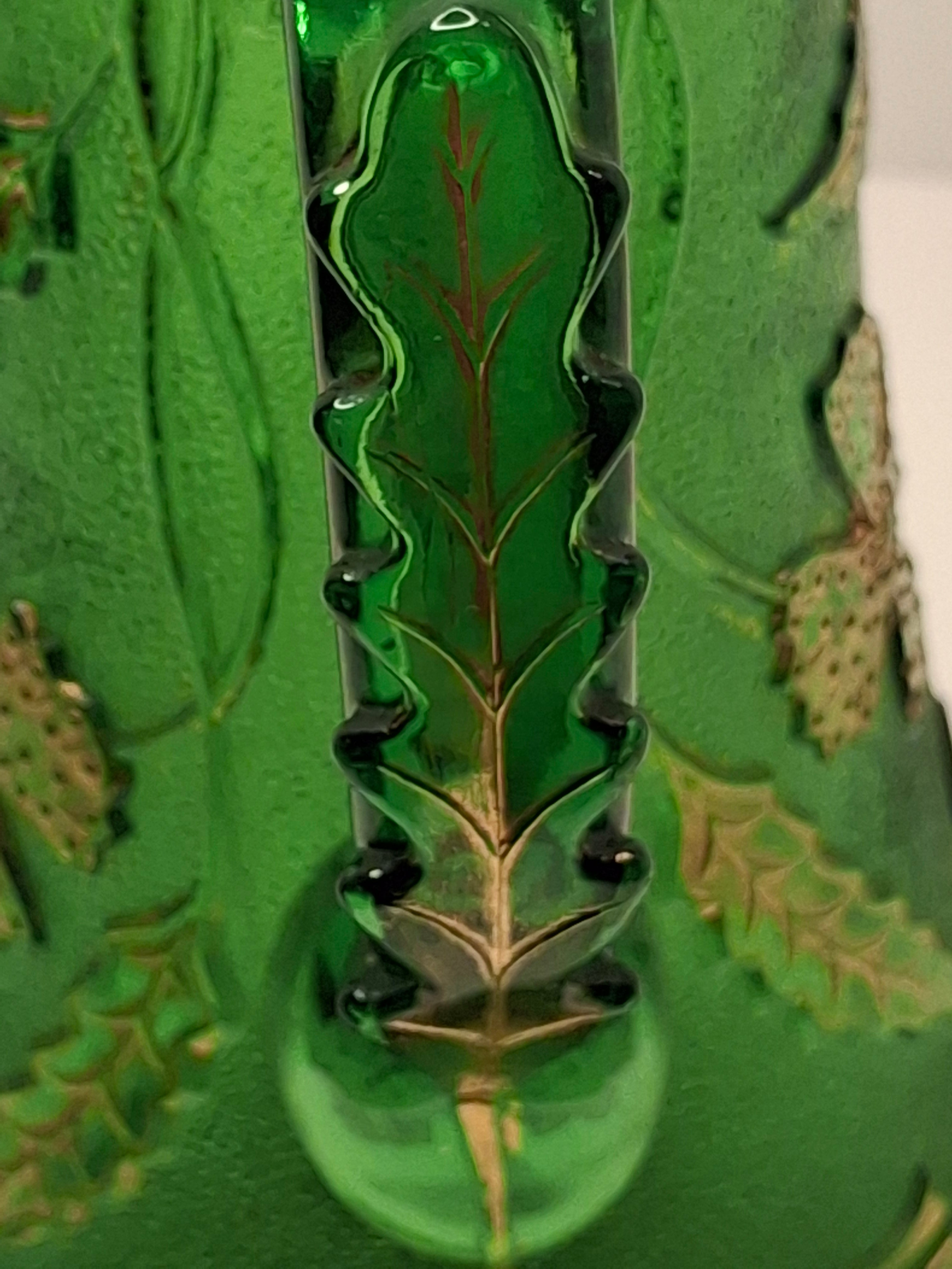 Antique EAPG U.S. Glass Company Delaware Pattern Emerald Green Pressed Glass Pitcher with Gold Accents, c.1899