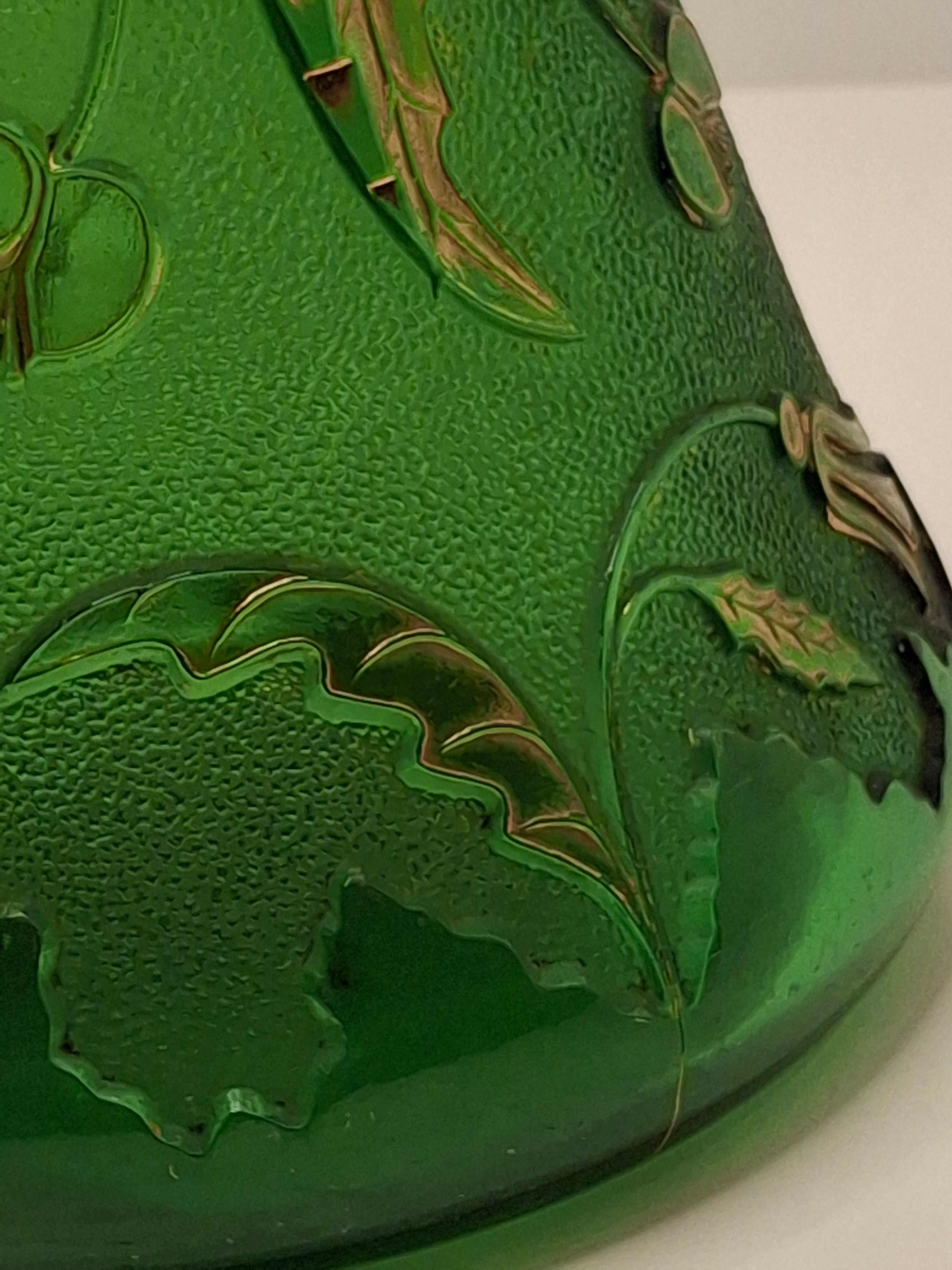 Antique EAPG U.S. Glass Company Delaware Pattern Emerald Green Pressed Glass Pitcher with Gold Accents, c.1899