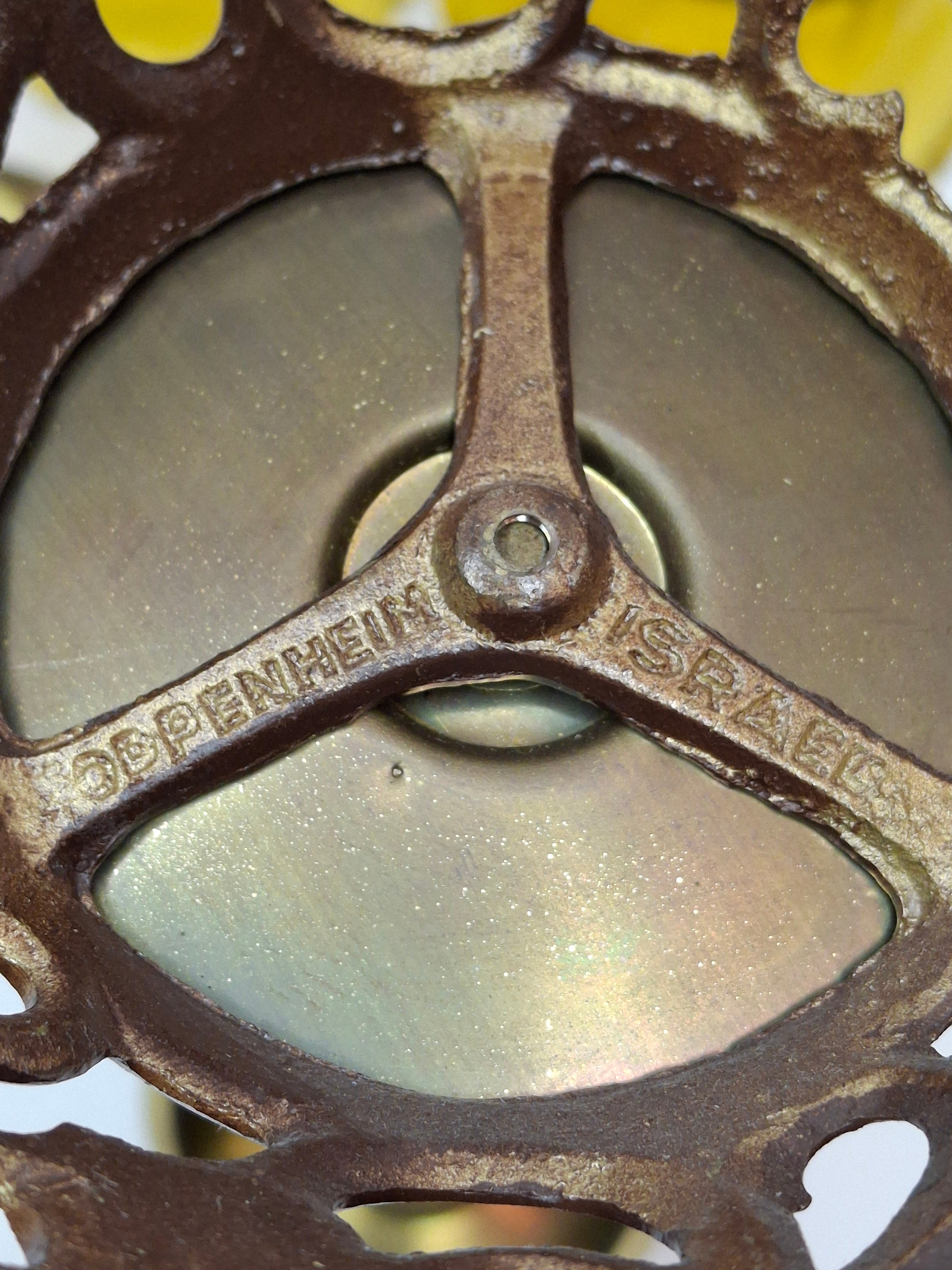 Oppenheim Vintage Israeli Brass Shabbat Candlesticks Glass Hurricane Shades