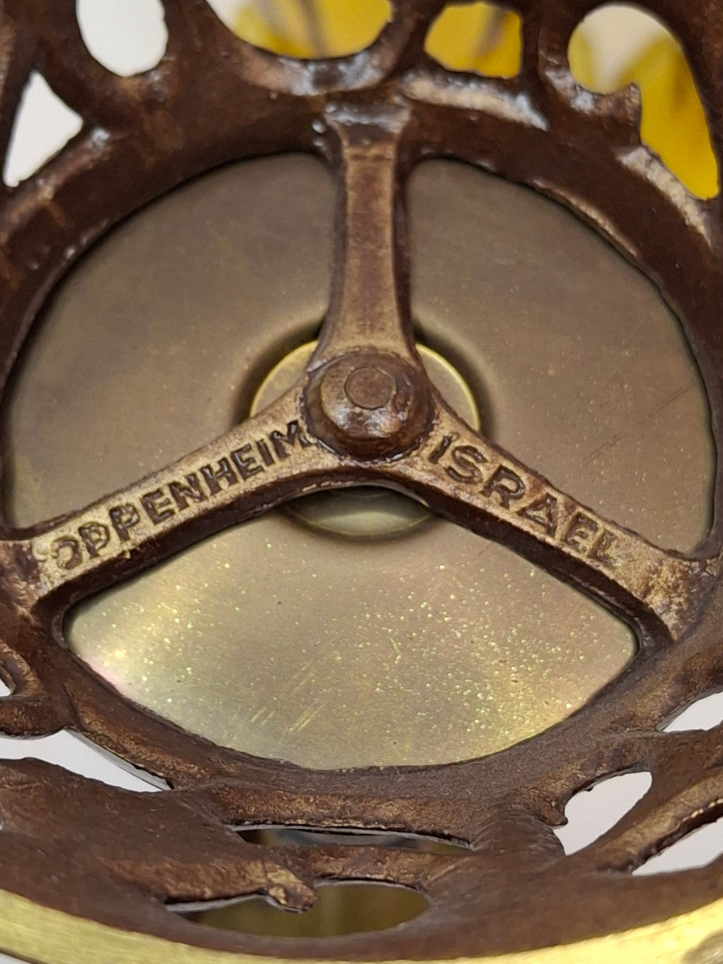 Oppenheim Vintage Israeli Brass Shabbat Candlesticks Glass Hurricane Shades