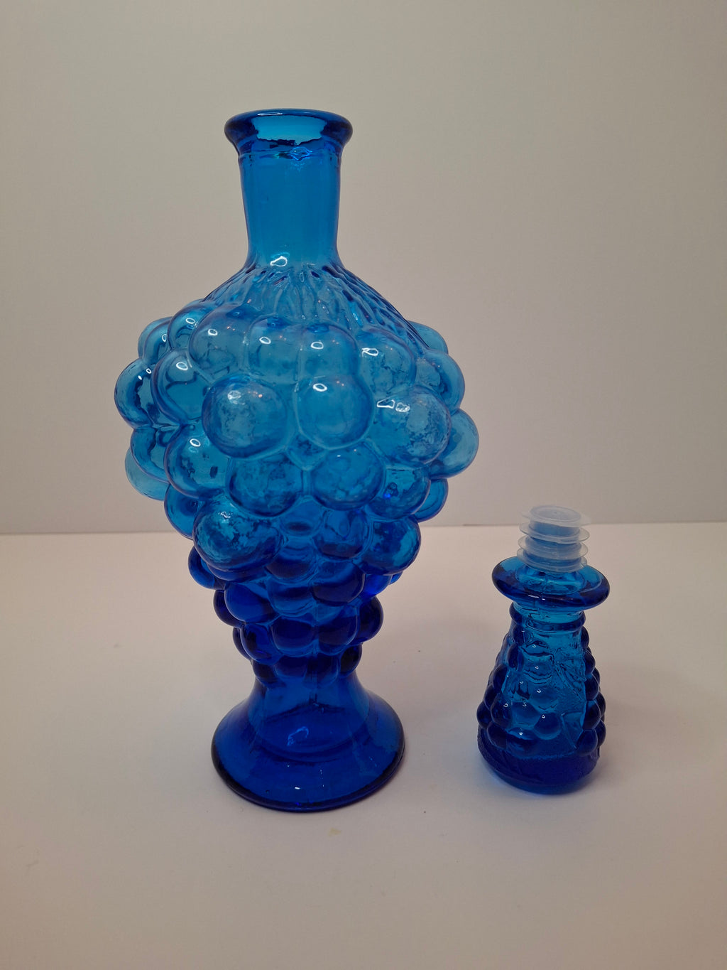 Vintage 1960s Empoli Italian Cobalt Blue Grape Cluster Glass Decanter Set with 4 Shot Glasses - Mid-Century Modern Barware