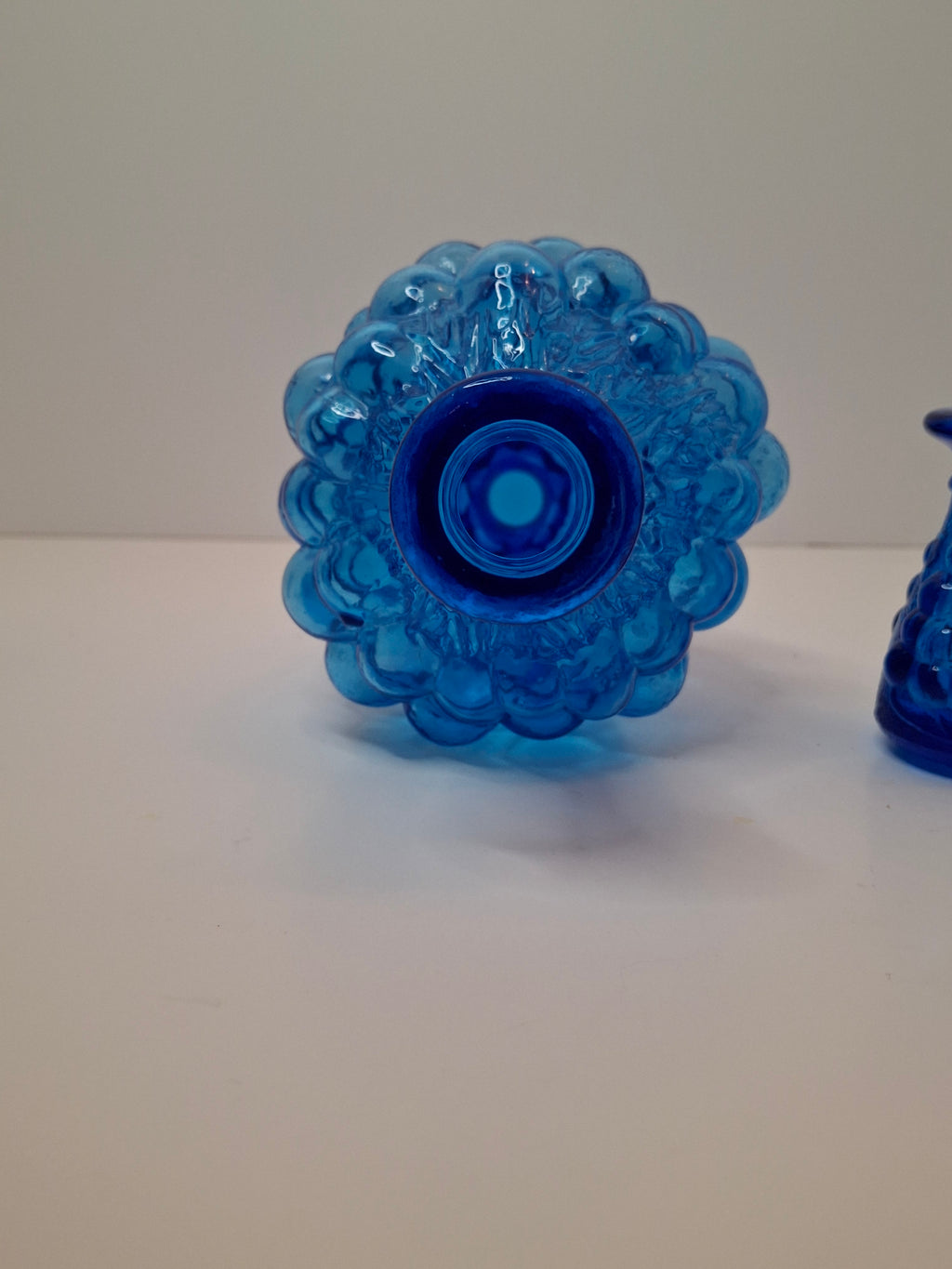 Vintage 1960s Empoli Italian Cobalt Blue Grape Cluster Glass Decanter Set with 4 Shot Glasses - Mid-Century Modern Barware