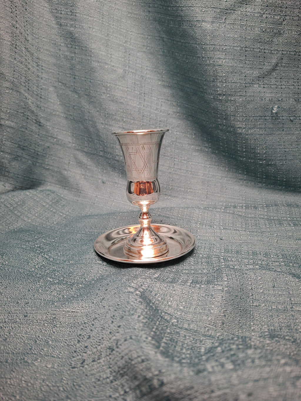 Vintage Sterling Silver Kiddush Cup and Saucer Set with Star of David Engraving 90 Grams