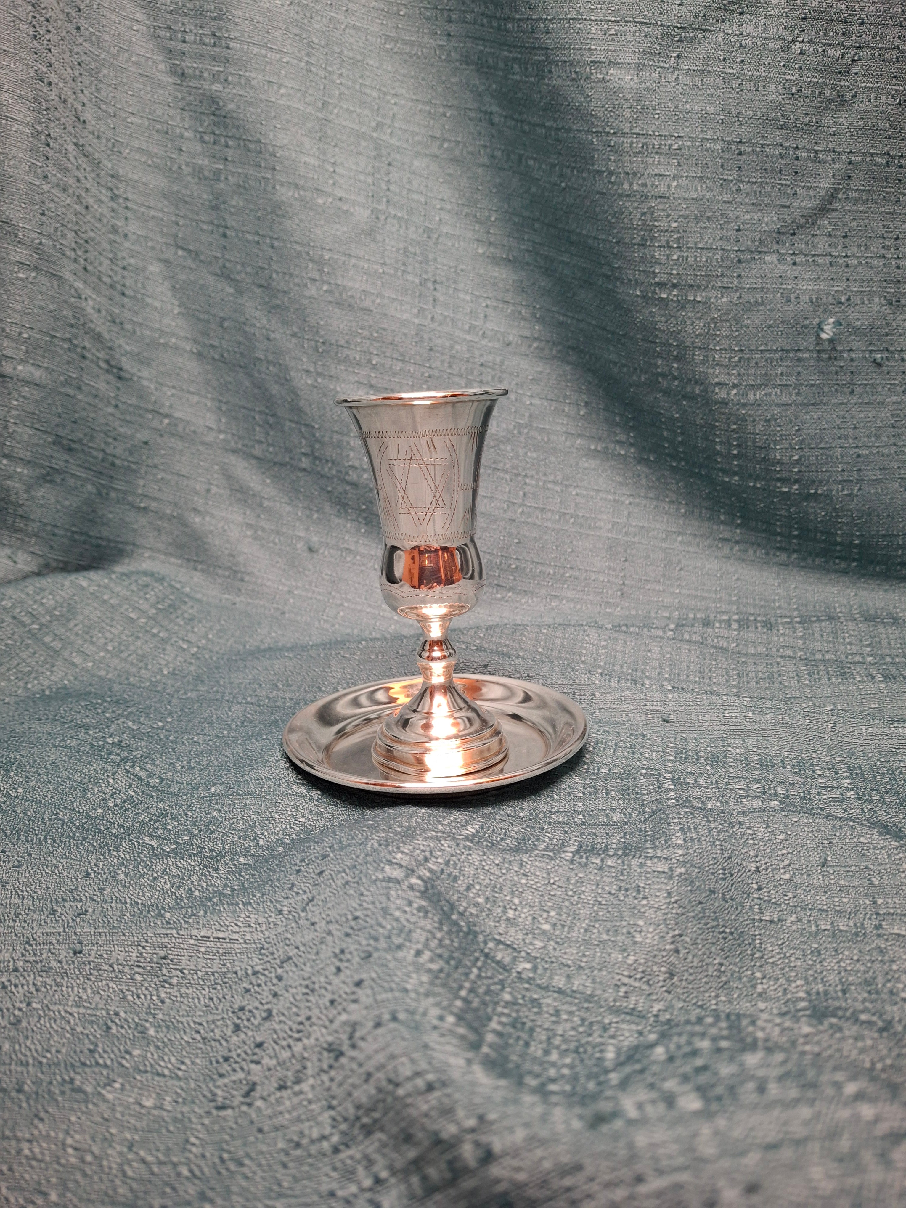 Vintage Sterling Silver Kiddush Cup and Saucer Set with Star of David Engraving 90 Grams